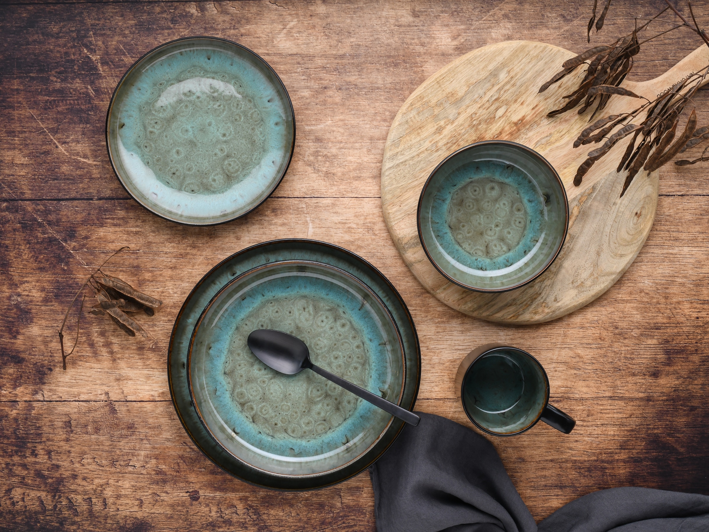 CreaTable Kombiservice »Nordic Fjord, Kombiservice 16-tlg« Reaktivglasur, Scandi-Style