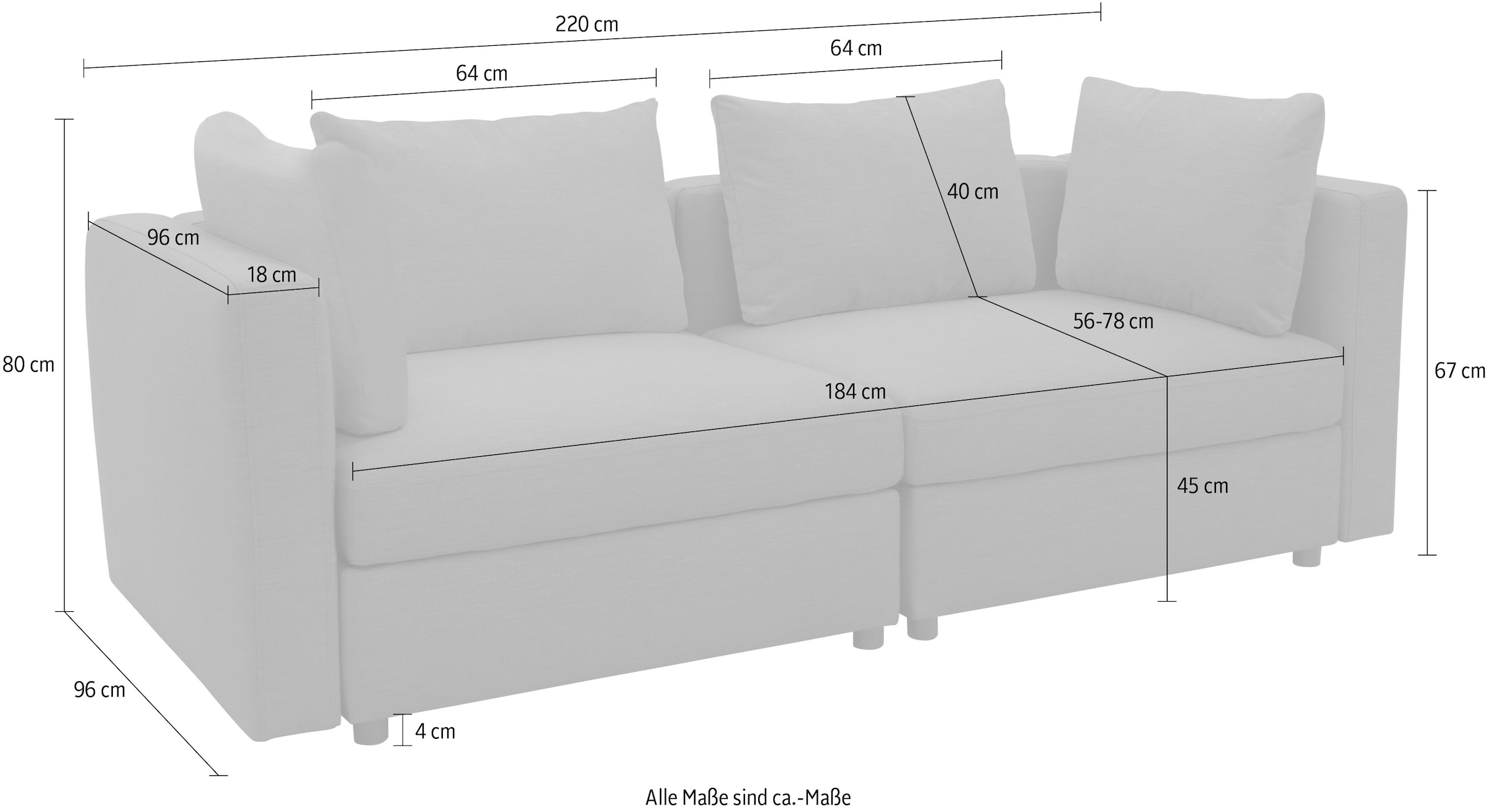 DOMO collection 2-Sitzer »Solskin, individuell erweiterbar/kombinierbar«, mit losen Kissen. Rücken- und Seitenteile als Stecksystem.