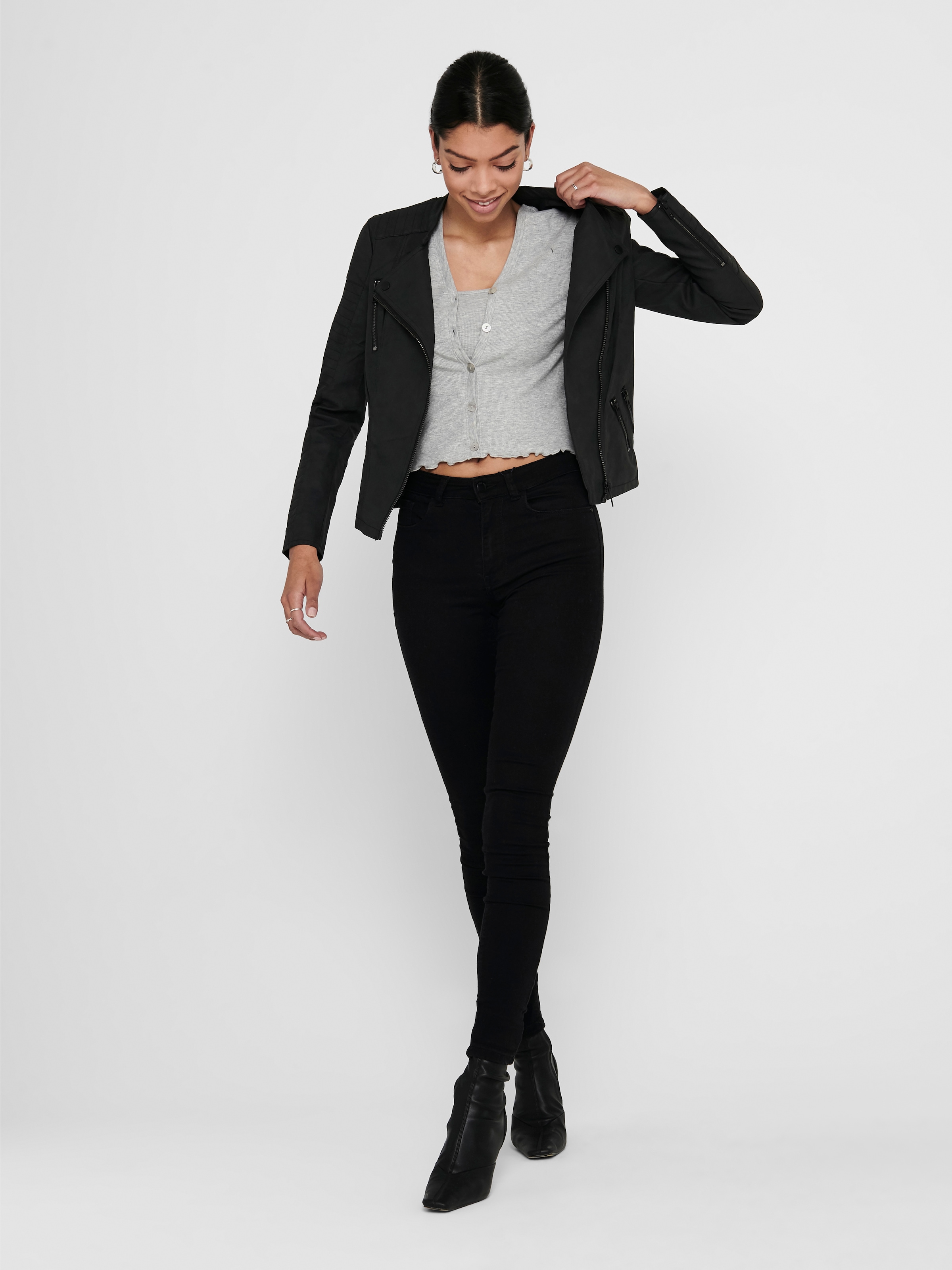 ONLY Lederimitatjacke »ONLAVA FAUX LEATHER BIKER OTW NOOS« mit Biker-Details