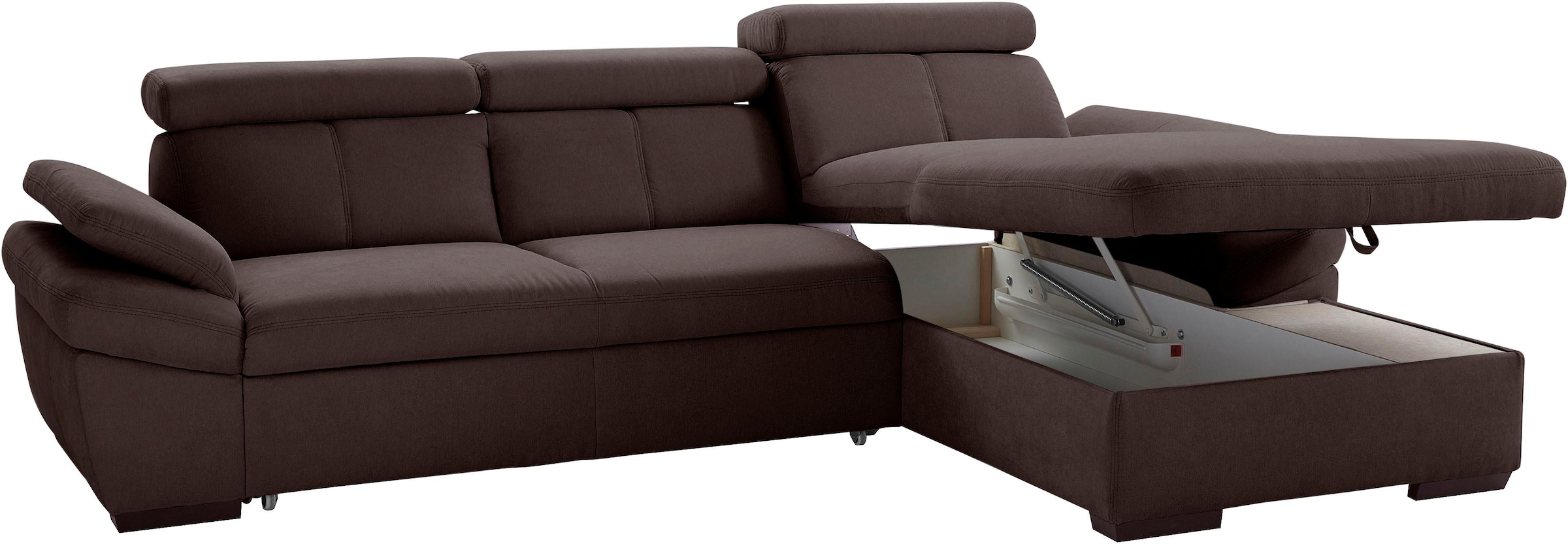 exxpo - sofa fashion Ecksofa »Salerno, inkl. Kopf- und Armteilverstellung, elegant & bequem, L-Form« wahlweise mit Bettfunktion und Bettkasten, tolle Detailverarbeitung