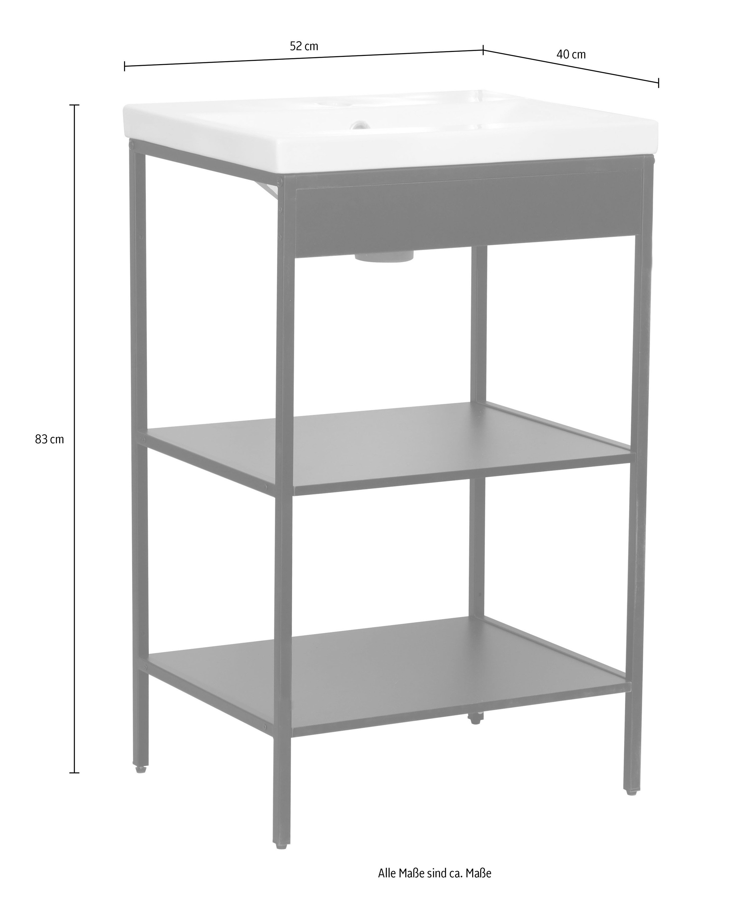 INOSIGN Waschbeckenunterschrank »Lodi«, (2 St.), Badezimmerregal mit 2 offenen Fächern, Waschbecken, Maße: 52/40/83 cm