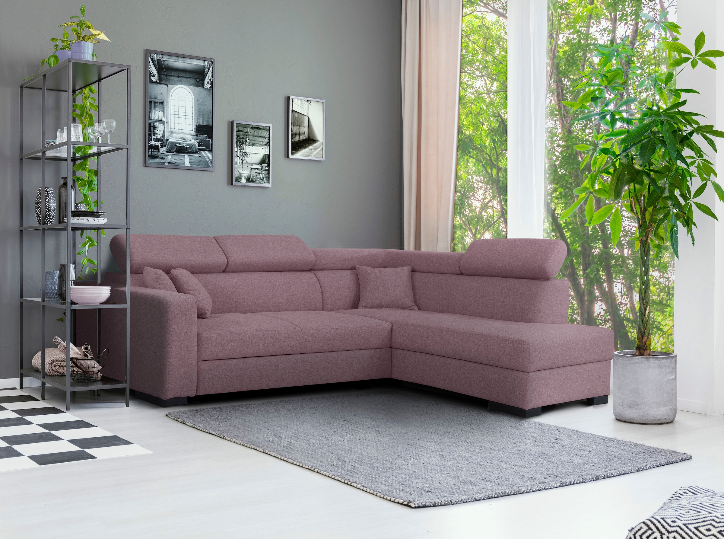 Home affaire Ecksofa »Tulio L-Form« wahlweise mit Bettfunktion und Bettkasten, incl. 3 Zierkissen
