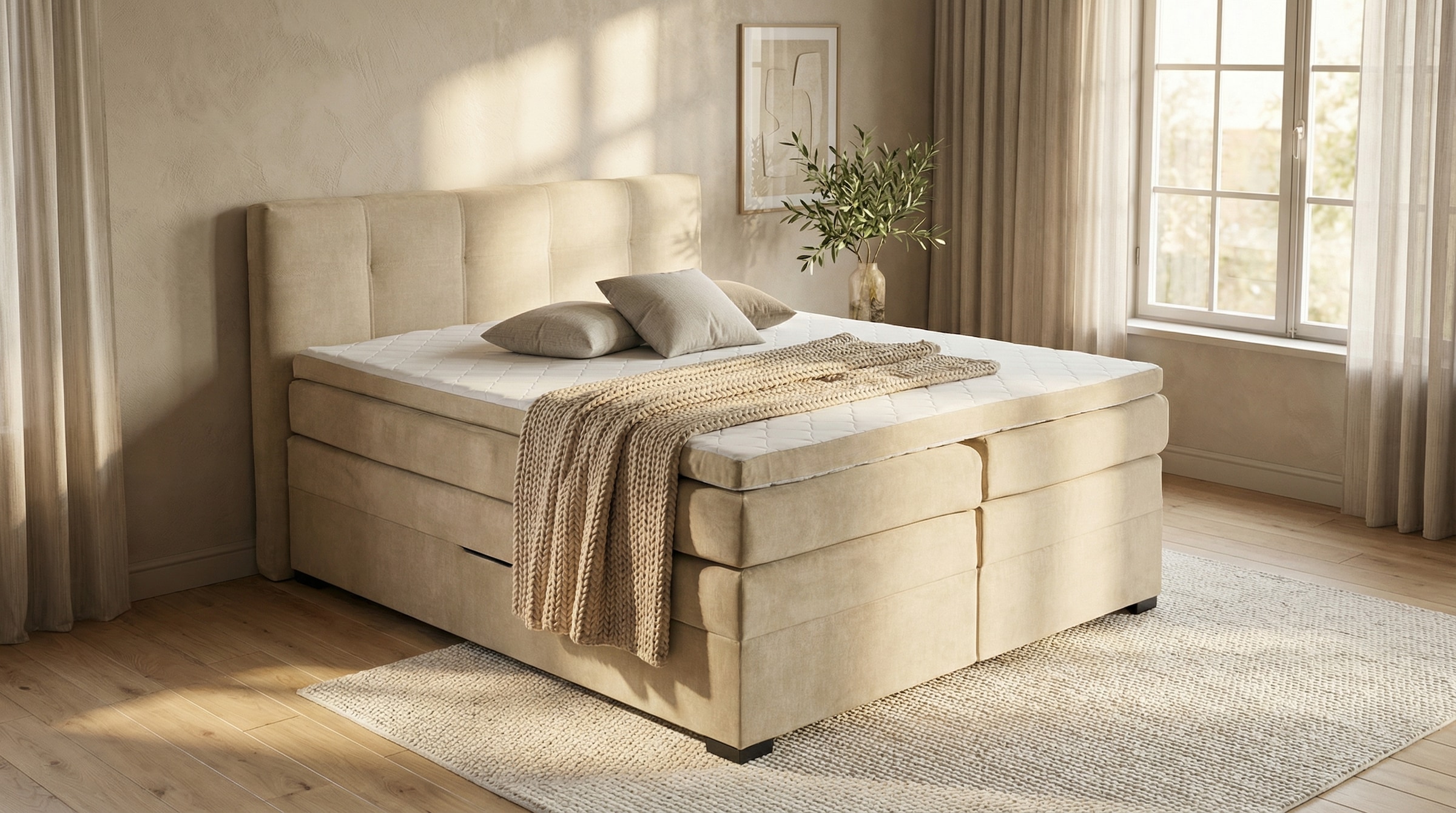 ED EXCITING DESIGN Boxspringbett »Fanes mit Komforteinstiegshöhe von 73cm« erhältlich in 180x200cm, inkl. Bettkasten und 7cm Visco-Topper