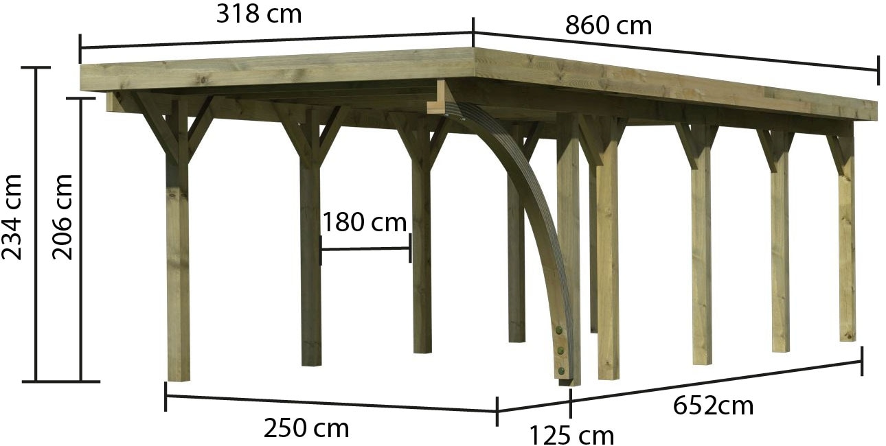 Karibu Einzelcarport »»Classic 3 SET« Stahl-Dach Variante B, inkl. einem Einfahrtsbogen« Massivholz 250 cm KDI aus Masivholz