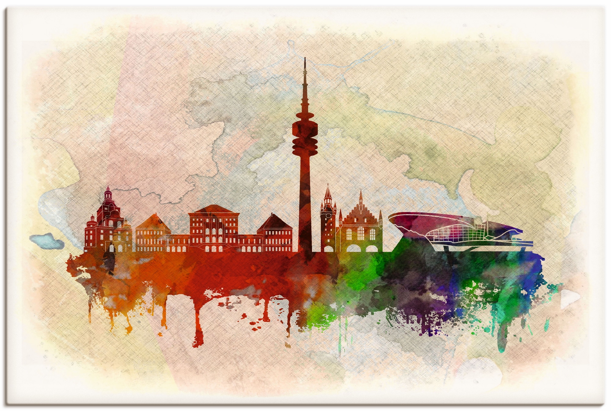 Poster Rechnung Leinwandbild, Alubild, (1 kaufen auf Wandbild versch. Deutschland, St.), »München Skyline«, Artland Deutschland oder in Größen Wandaufkleber als