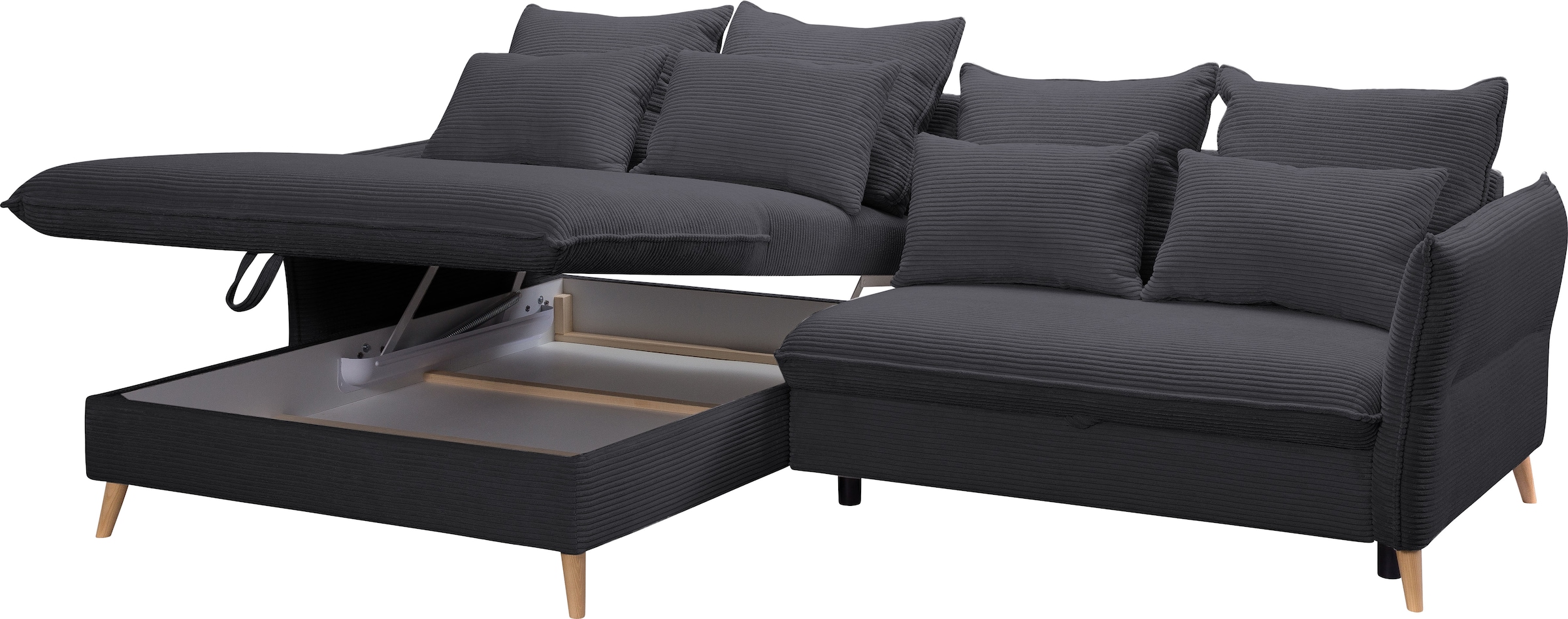 exxpo - sofa fashion Ecksofa »WALPY, elegant und modern, hoher Sitzkomfort, schmale Armlehnen«, L-Form, wahlweise mit Bettfunktion und Bettkasten, in Cord