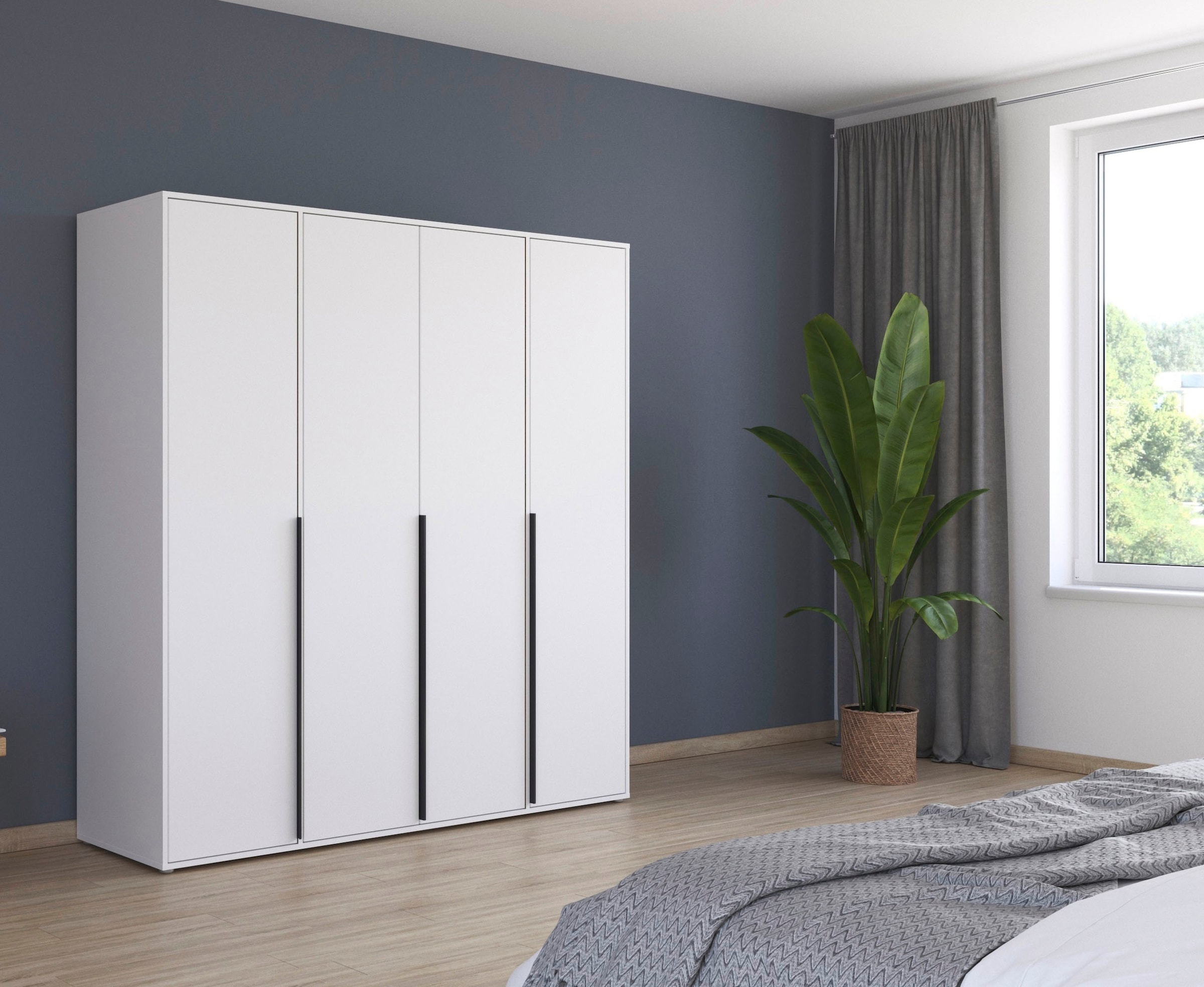 rauch Drehtürenschrank »Kleiderschrank Schrank Garderobe Wäscheschrank NAGATA viel Stauraum«, (in 3 verschiedenen Ausstattungen BASIC/CLASSIC/PREMIUM), mit modernen Stangengriffen in Graumetallic TOPSELLER MADE IN GERMANY