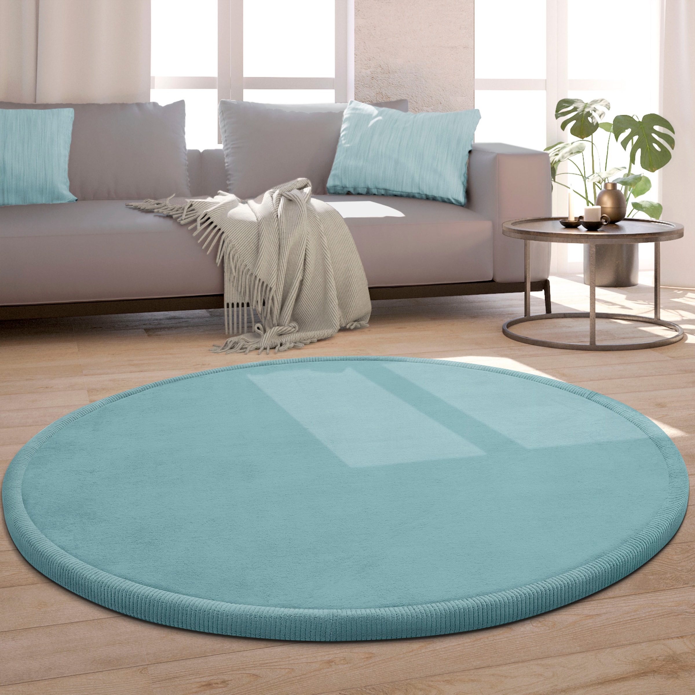 Tapis ras TATAMI 475 bleu rond Paco Home