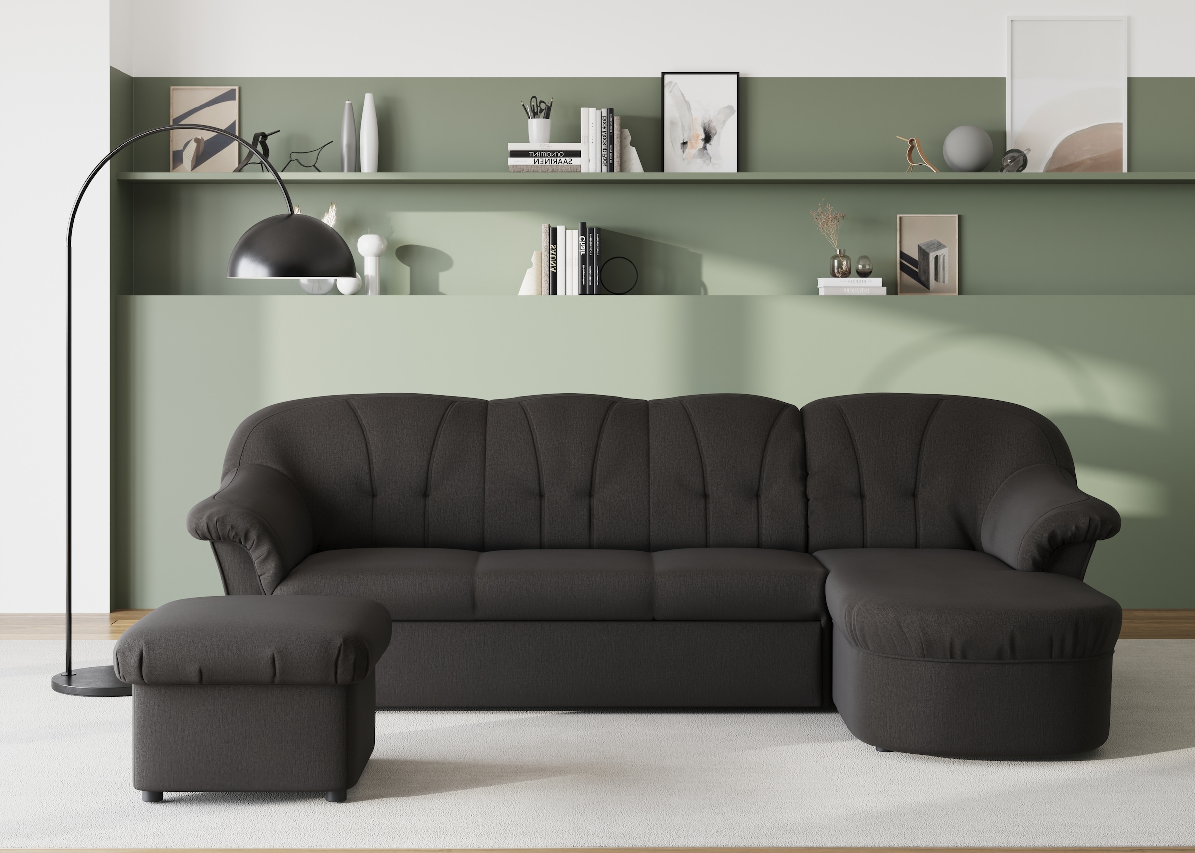 DOMO collection Ecksofa »Pegnitz, elegante Rückensteppung, kompakte Stellmaße 238/141cm, L-Form«, wahlweise mit Bettfunktion