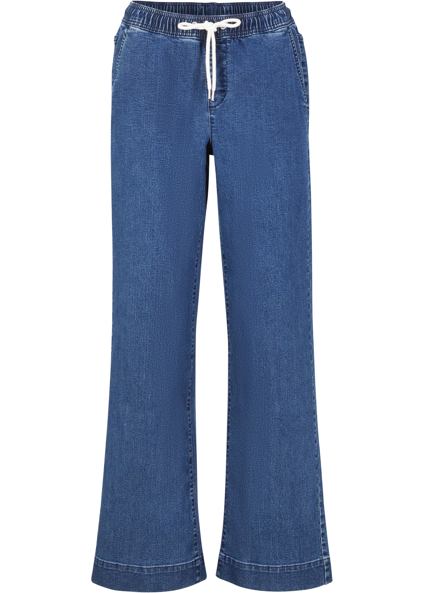 bonprix Weite Jeans »Wide Leg Jeans Mid Waist, Stretch« Loose Fit Passform, mit elastischem Bund und Tunnelzug