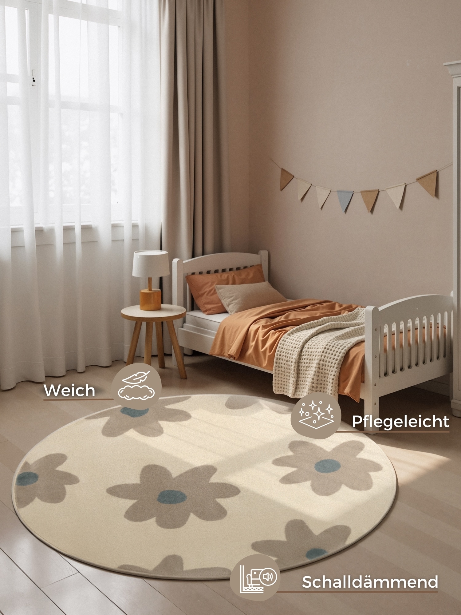 HANSE Home Kinderteppich »Bloomy« rund 10 mm Höhe Pflegeleicht, Weich, Kinderzimmer, Spielteppich, Spielunterlage