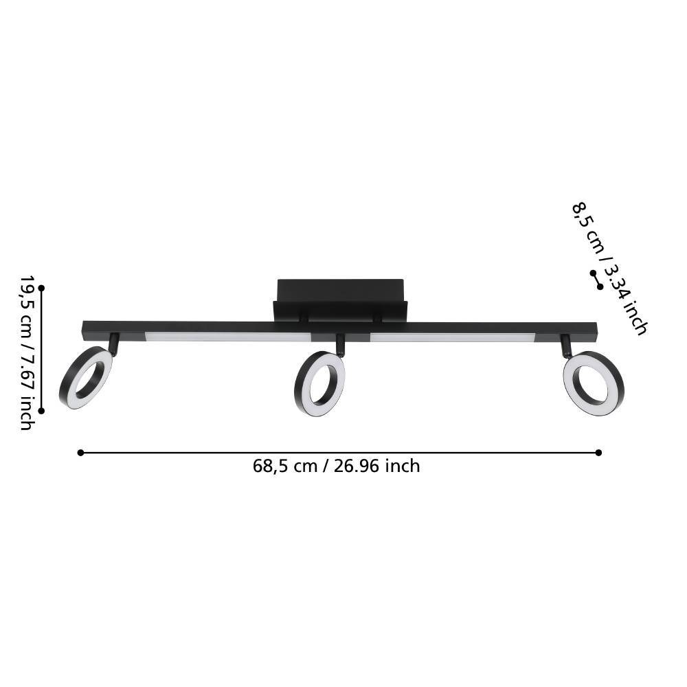 EGLO Deckenspot »CARDILLIO 2 Deckenlampe, schwarz, 3 flammig, schwenkbare Lampenköpfe«, Leuchtmittel LED-Modul | LED fest integriert, Spot, warmweißes Licht, Wohnzimmer, Esszimmer, Küche, Flur, 68,5x8,5cm