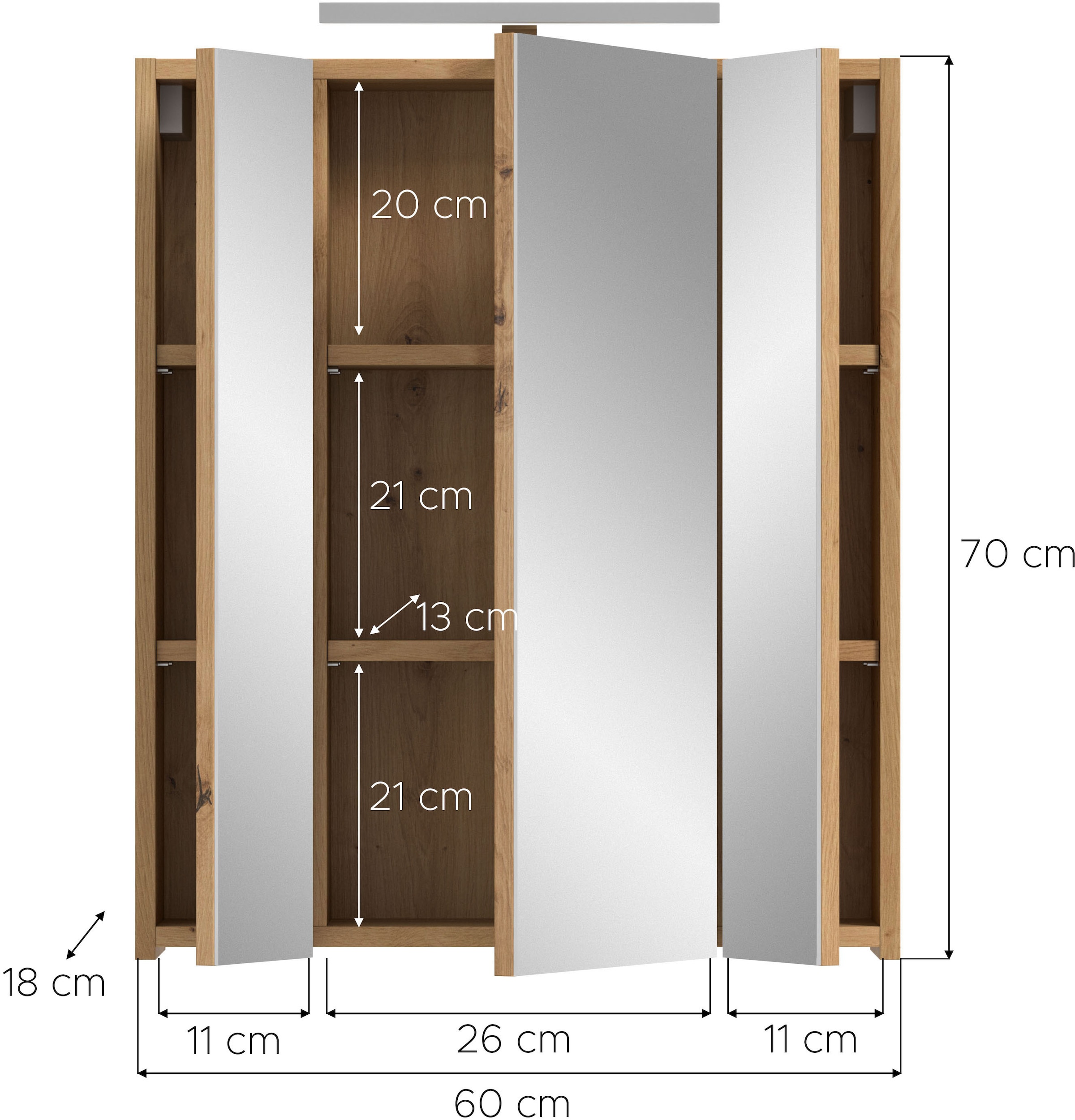 INOSIGN Spiegelschrank 2 Stk. tlg. Florenz, Spiegelschrank inkl. Beleuchtung, Artisan Oak NB,  3-türig