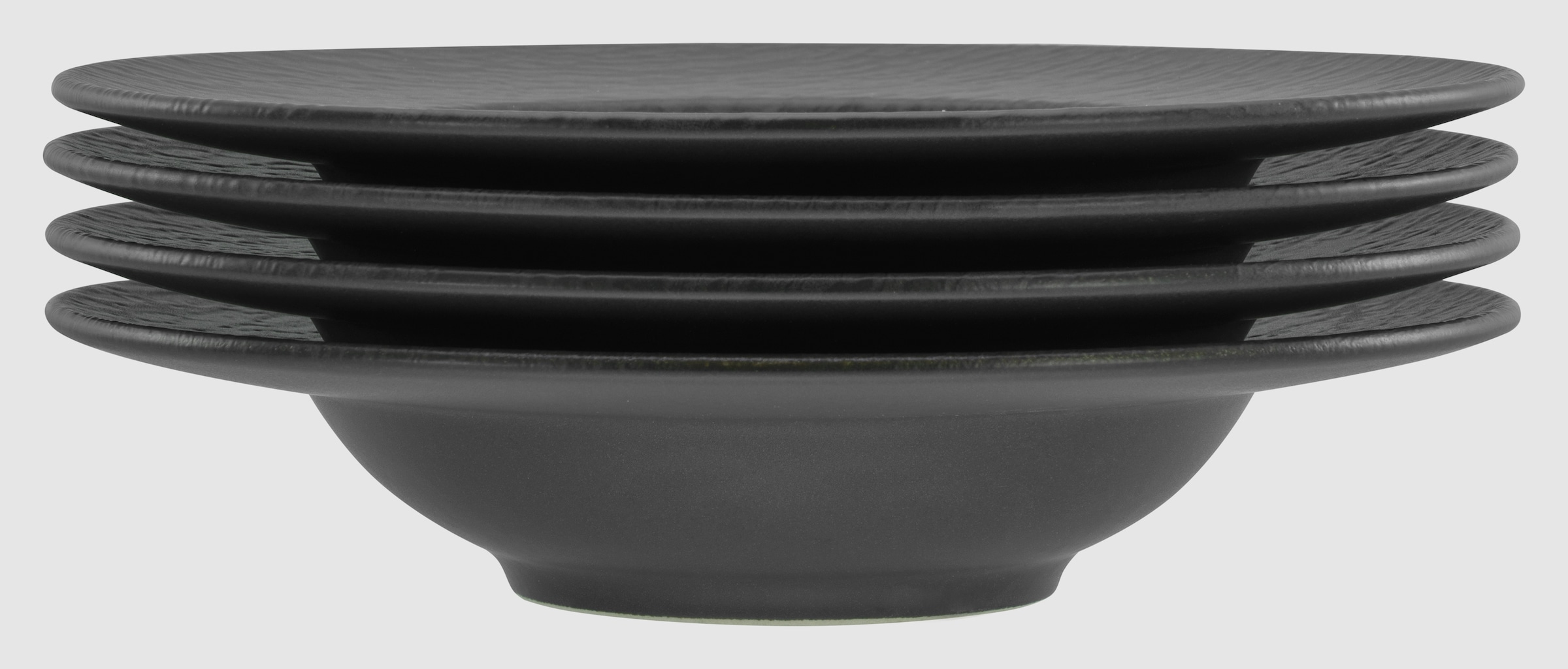 CreaTable Pastateller »Schiefer Black, Pasta Gourmetteller Set 4-tlg« Teller Set, Seidenmatte Spezialglasur, Ausdruckstarkes Relief