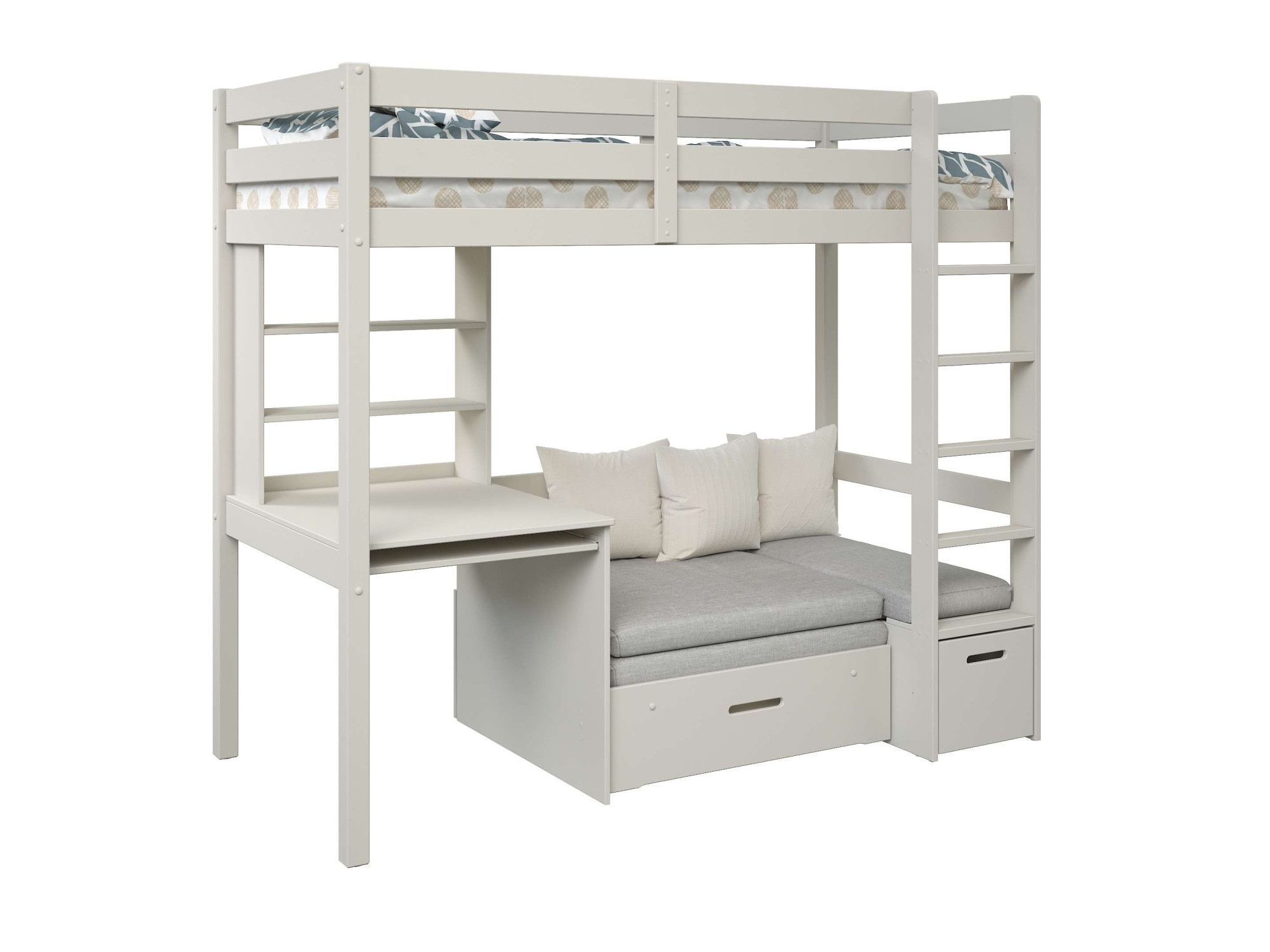 OTTO home Etagenbett »HENNE' TOPSELLER! Hochbett, Ideal für kleine Räume, 2 Schlafplätze« zweiter Schlafplatz ausziehbar, B/H/T ca. 208/180/105cm,  mit Polsterauflagen, Schreibtisch, Stauraum, seitenverkehrt montierbar