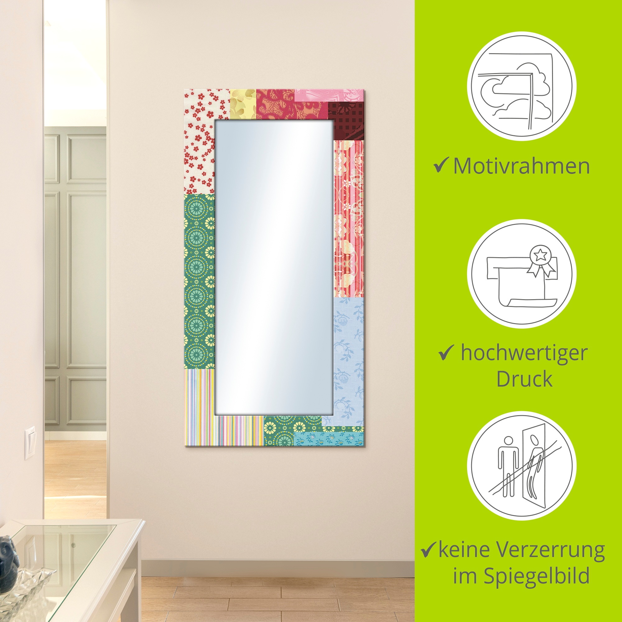 Artland Dekospiegel »Patchwork Stil I«, gerahmter Ganzkörperspiegel, Wandspiegel, mit Motivrahmen, Landhaus