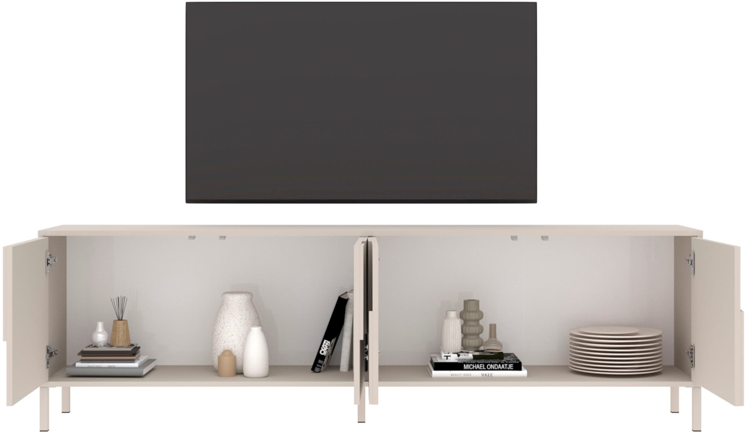 INOSIGN Lowboard »Stone, 205 cm breit, 4 Türen, TV-Schrank, TV-Kommode, Medienboard« 3D-Design, Push-to-open, Innenraum großzügig, Füße 14/2 cm wählbar