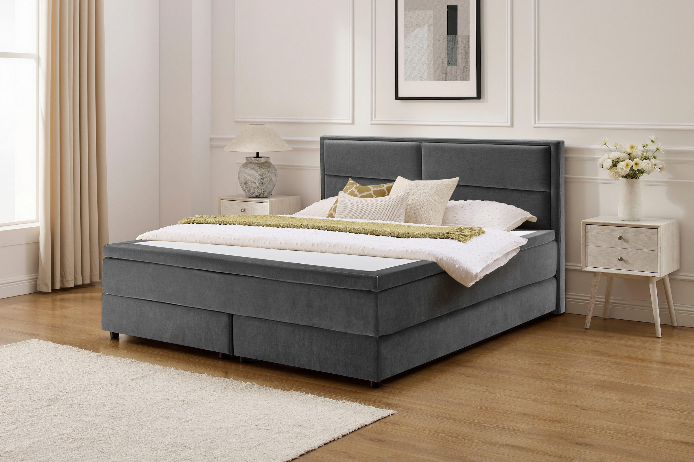 OTTO home Boxspringbett »VIVIANNE in den Breiten 140 & 180cm erhältlich, inkl. 7cm Luxus-Topper« erhältlich in den Farben anthrazit und beige