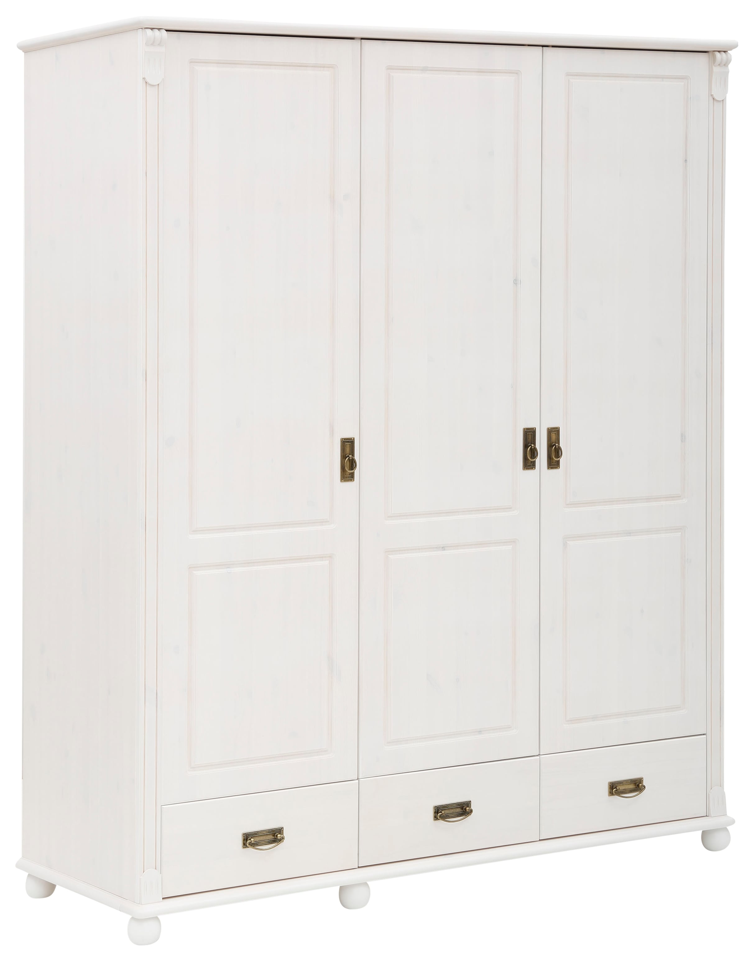 Home affaire Drehtürenschrank »"Aimo", 3 türig, Landhausstil, Kassetten«, (B/H/T ca. 152/191/59 cm), aus Massivholz; FSC®-Holz, Messinggriffe, Schubladen, stabile Qualität