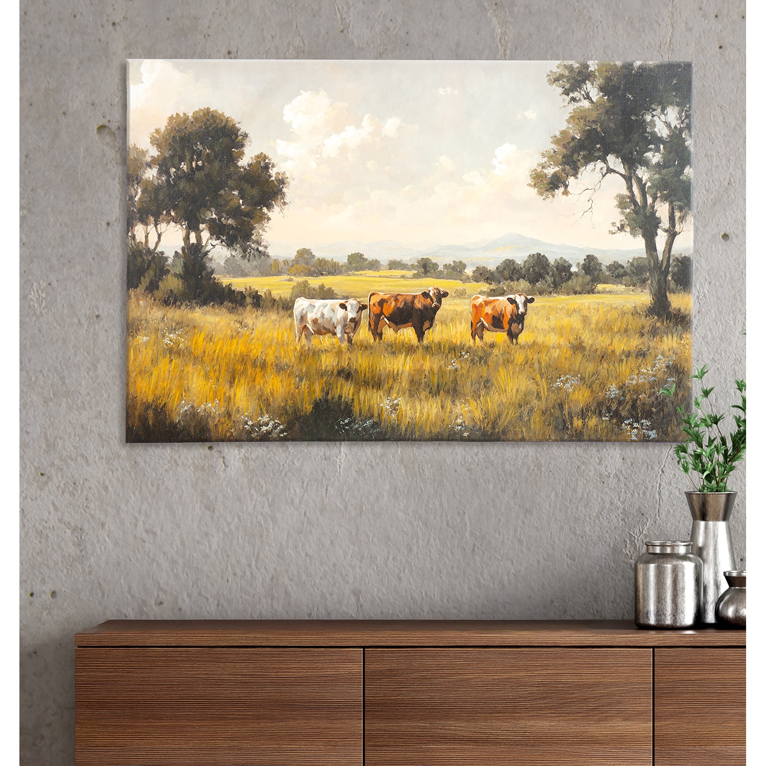 GILDE Leinwandbild »Bild rechteckig Kuhweide  grün« Landschaft 1 Stk. tlg. Kuhherde Wiesenmotiv ländliche Szene Bauernhof-Stimmung Country Style