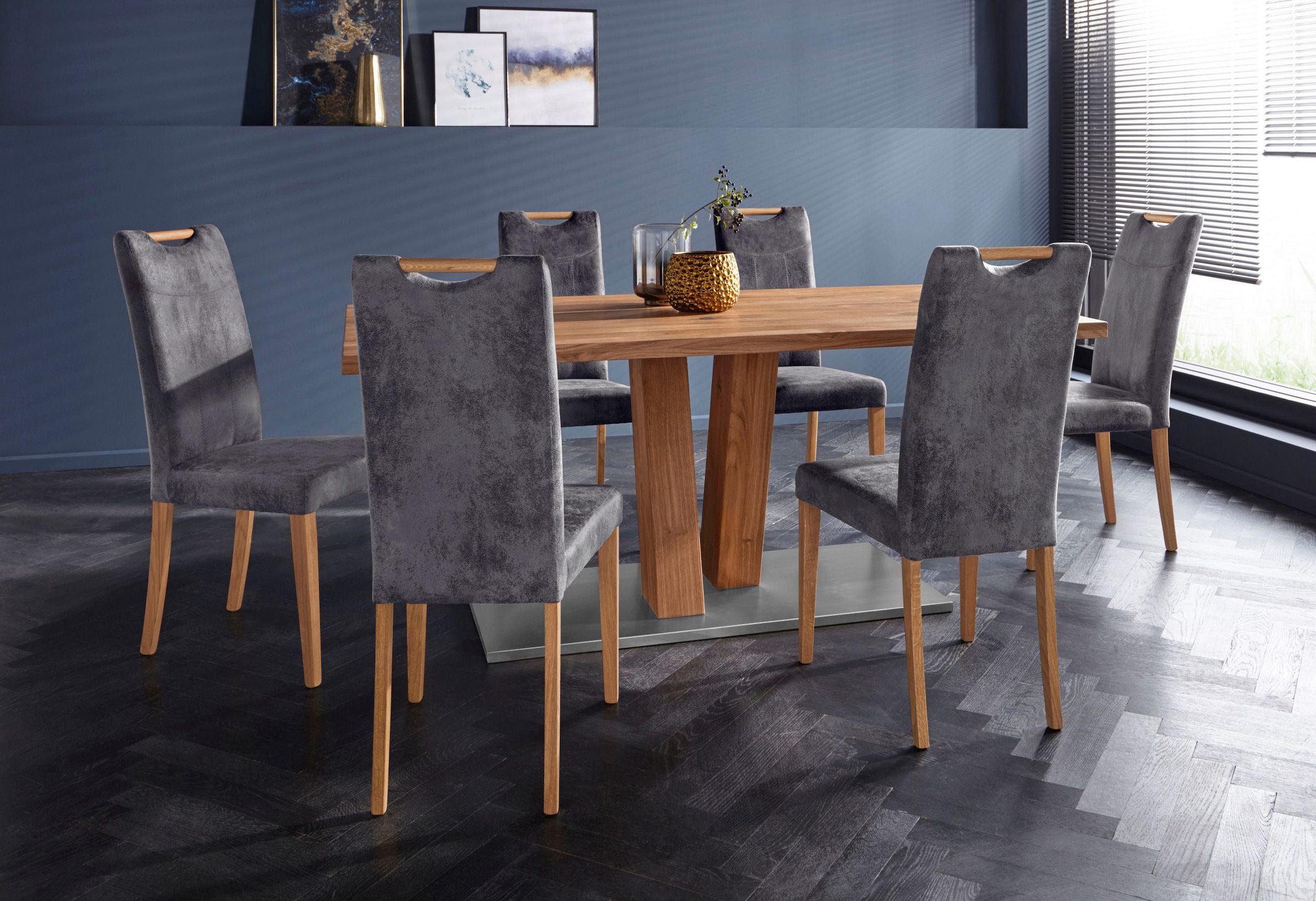 Home affaire Esszimmerstuhl »Roberta Polsterstuhl, Gestell Eiche massiv« (Set) 2 Stk. Luxus-Microfaser Vintageoptik Bezug aus strapazierfähiger Microfaser