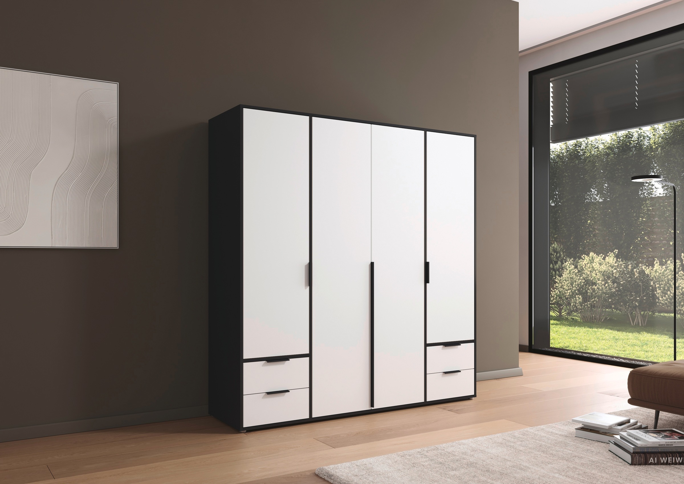 rauch Drehtürenschrank »Kleiderschrank Schrank Garderobe Wäscheschrank NAGATA viel Stauraum«, (in 3 verschiedenen Ausstattungen BASIC/CLASSIC/PREMIUM), mit Schubladen sowie Stangengriffen TOPSELLER MADE IN GERMANY