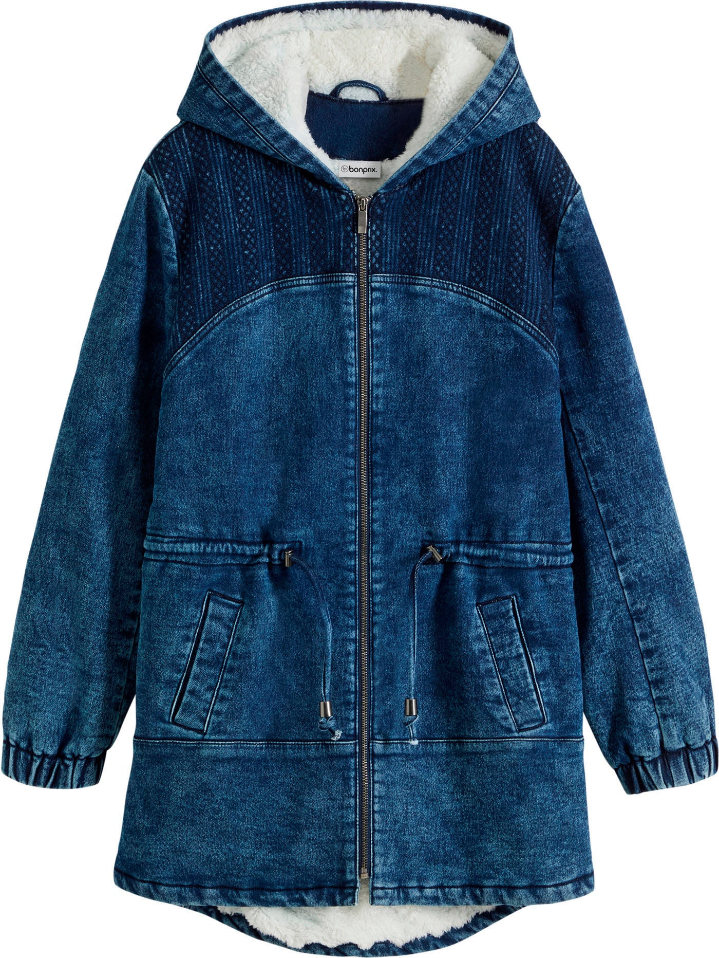 bonprix Parka mit Kapuze lässiger Jeans-Look, mit flauschigem Teddyfell-Futter, mit Kapuze