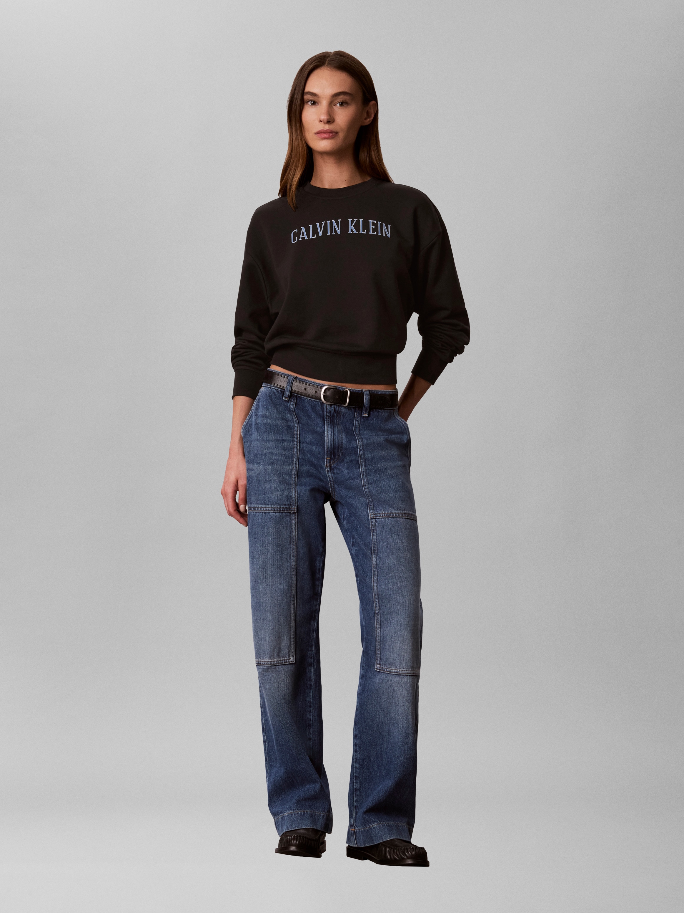 Calvin Klein Jeans Sweatshirt , Rundhalsausschnitt, cropped, Logoschriftzug

