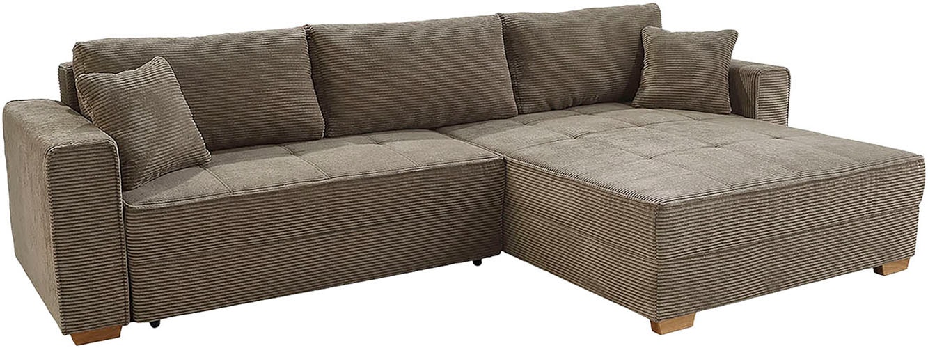 Jockenhöfer Gruppe Ecksofa »Bologna, L-Form, Breite: 298 cm, Cord-Bezug, beidseitig montierbar« mit Schlaffunktion, Bettkasten & Zierkissen, XXL-Ottomane