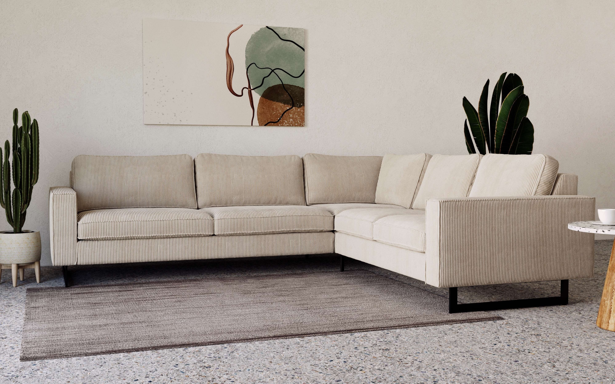 Home affaire Ecksofa »Pinto, XXL, 250/290 cm, langer Schenkel, Ottomane« Cord, Chenille, Lederoptik, mit Keder, Metallfüße, Wellenunterfederung
