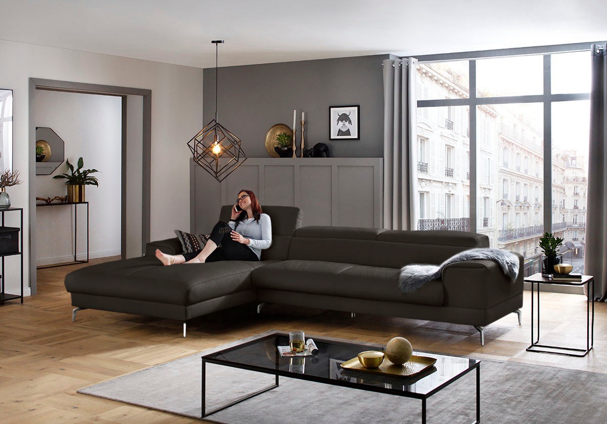 W.SCHILLIG Ecksofa »piedroo, Designsofa mit tollem Sitzkomfort, elegant und bequem, L-Form«, Kopfteilverstellung, wahlweise mit Sitztiefenverstellung, Breite 343cm