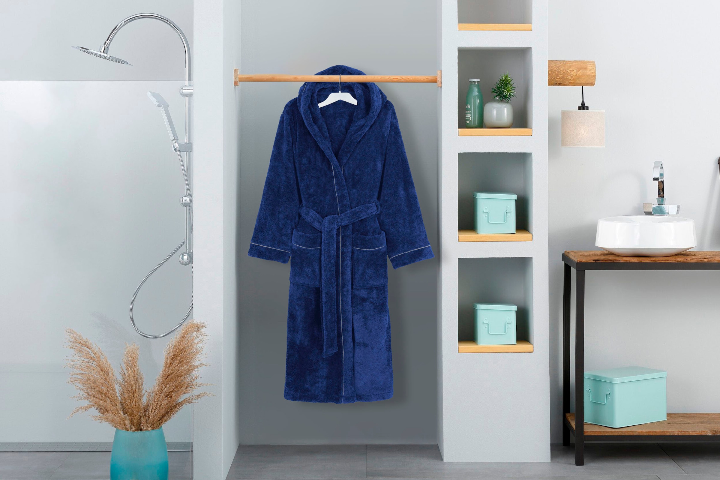 my home Unisex-Bademantel »Lillou, ideal für Sauna & Spa, Hotelbademantel, Morgenmantel«, (1 St.), kuschelig weicher Fleece, für Damen und Herren, XS-3XL