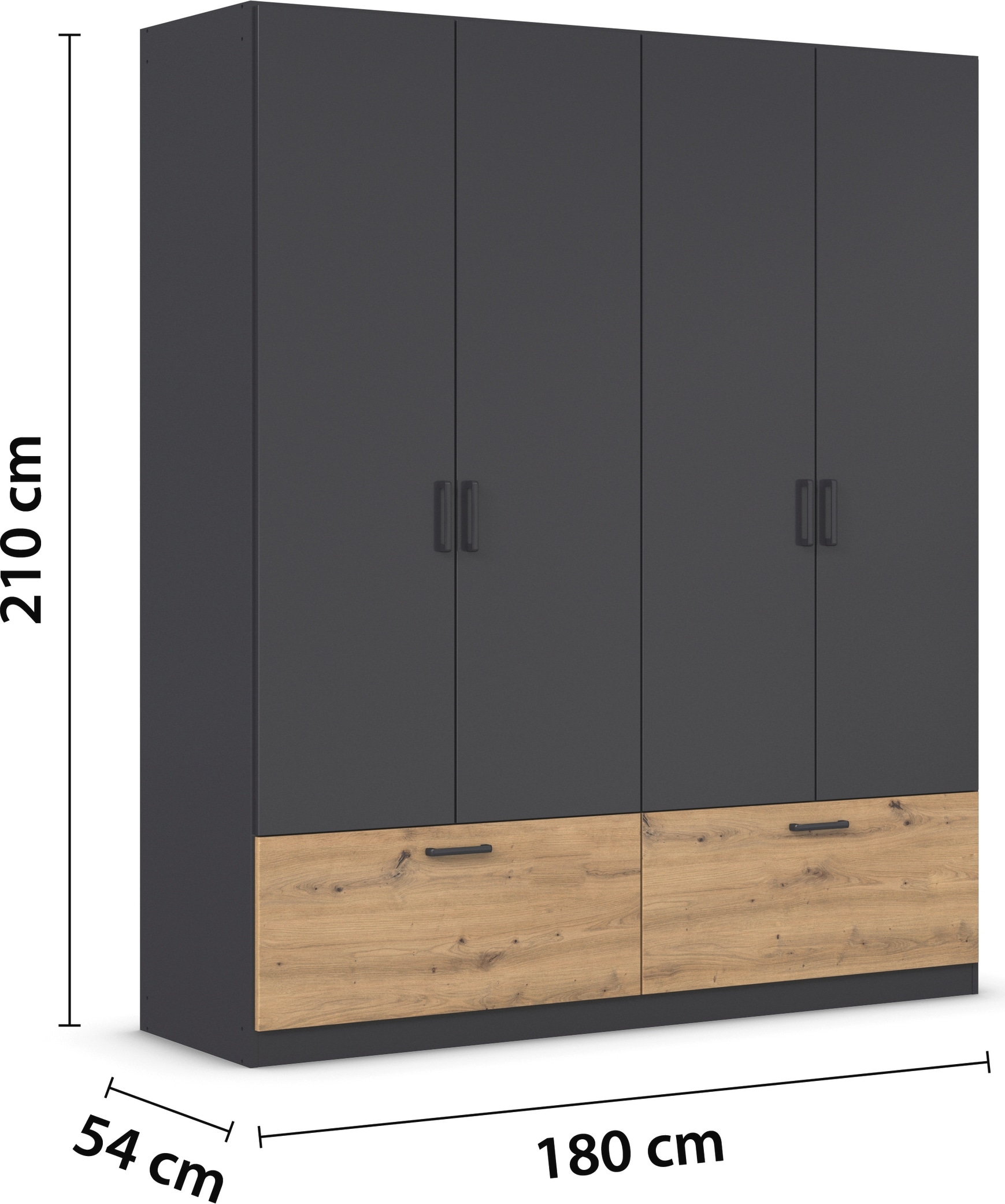 rauch Drehtürenschrank »Kleiderschrank Schrank Garderobe Wäscheschrank BARI« mit Schubkästen und modernem Griff in Graumetallic MADE IN GERMANY