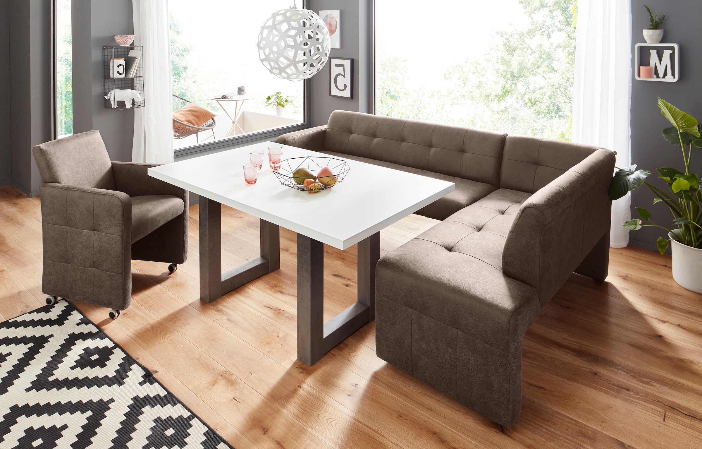 exxpo - sofa fashion Eckbank »Barista mit toller Detailverarbeitung, hohe Bodenfreiheit« Komfortsitzhöhe 49cm, Frei im Raum stellbar