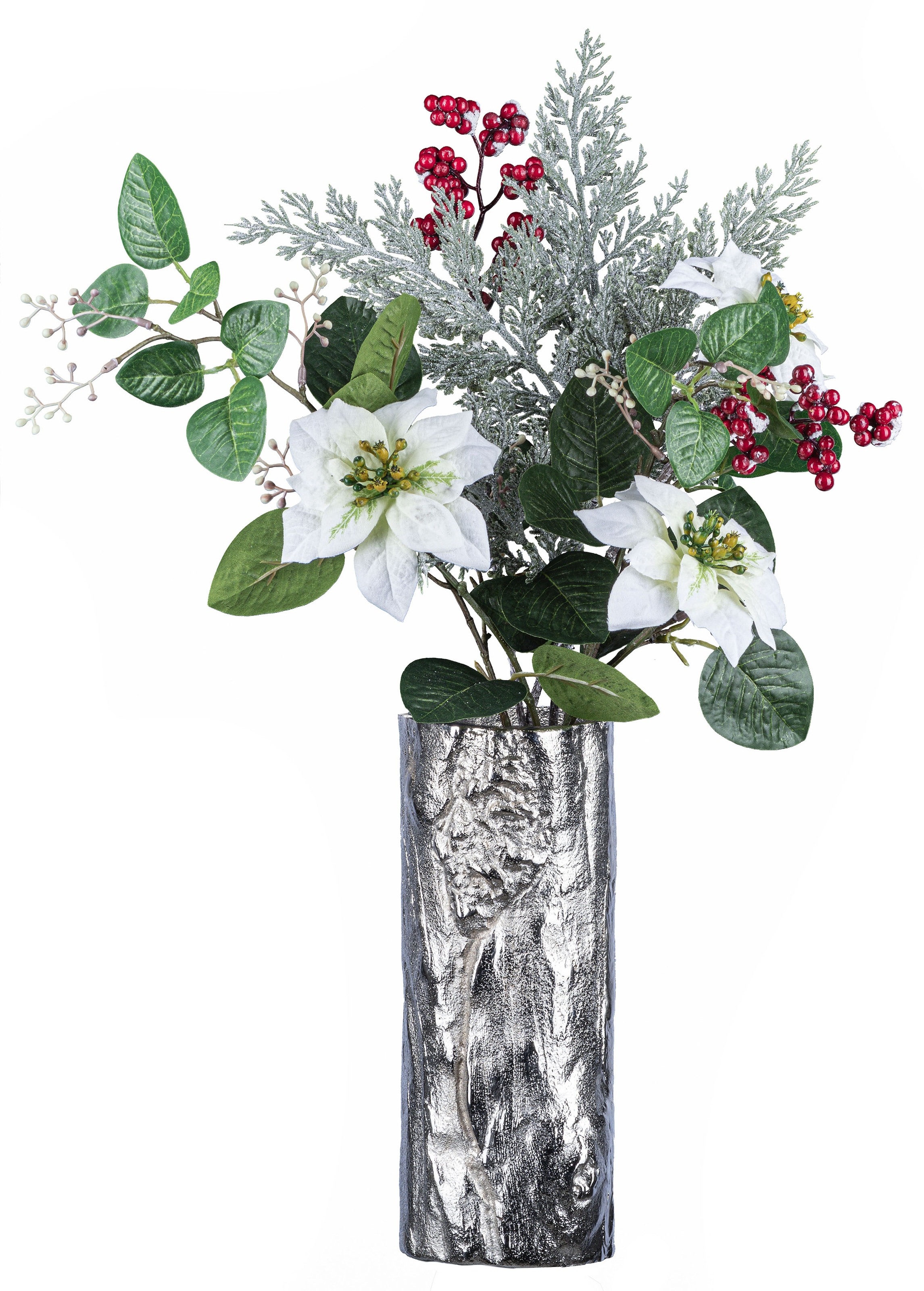 Creativ deco Dekovase »Weihnachtsdeko«, (Set, 2 St., 1 Vase, 1 Bouquet),  mit Poinsettien-Mix-Bouquet in beschneiter Optik bequem kaufen | Dekoteller