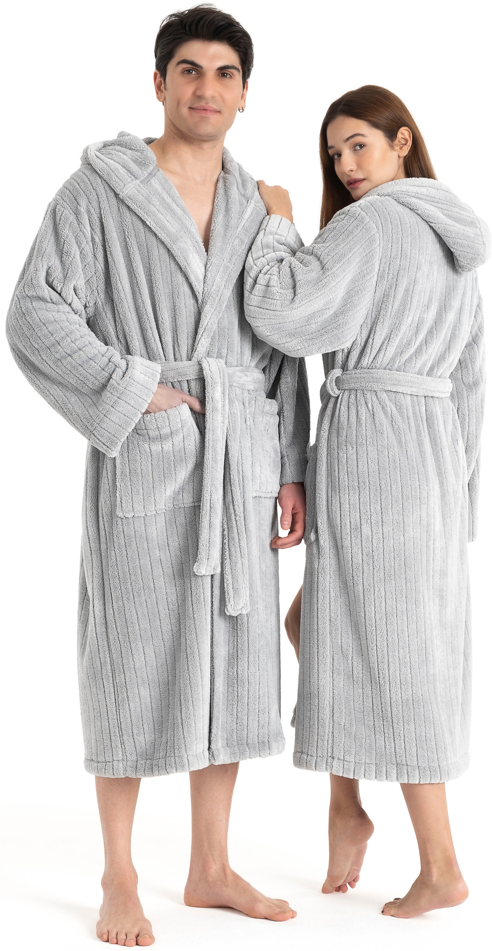 LeGer Home by Lena Gercke Unisex-Bademantel »Lovina gestreift, ideal für Sauna & Spa, Hotelbademantel, Morgenmantel« 1 Stk. Hoch-Tief, kuschelig weicher Fleece, plüsch, Damen und Herren, XS-3XL