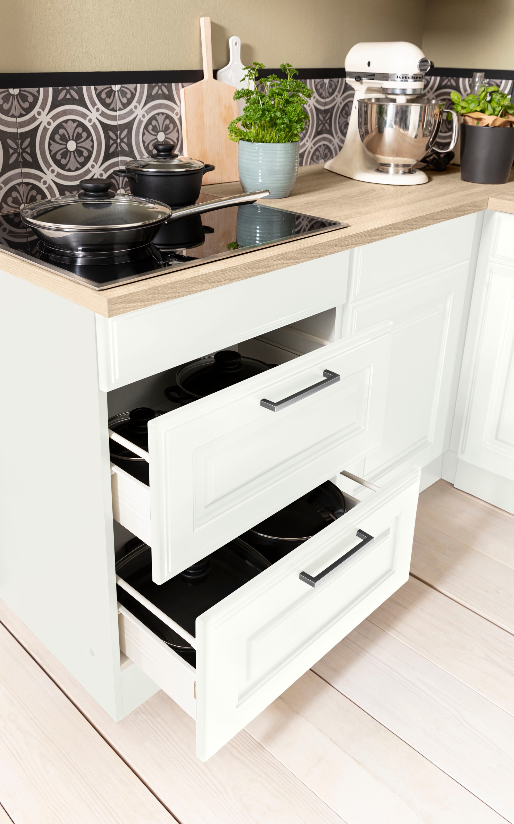 KOCHSTATION Winkelküche »KS-Stockholm« Stellbreite 320/170 cm, mit hochwertigen MDF Fronten im Landhaus-Stil