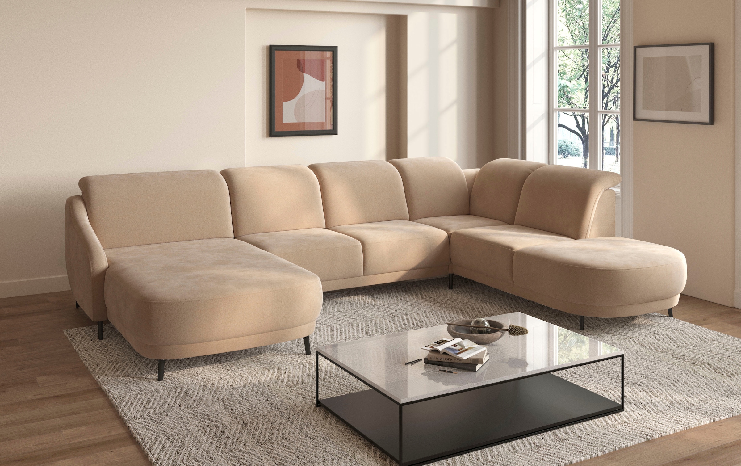 sit&more Wohnlandschaft »Blues U-Form«, inkl. Kopfteilverstellung, wahlweise mit Klapptisch und USB