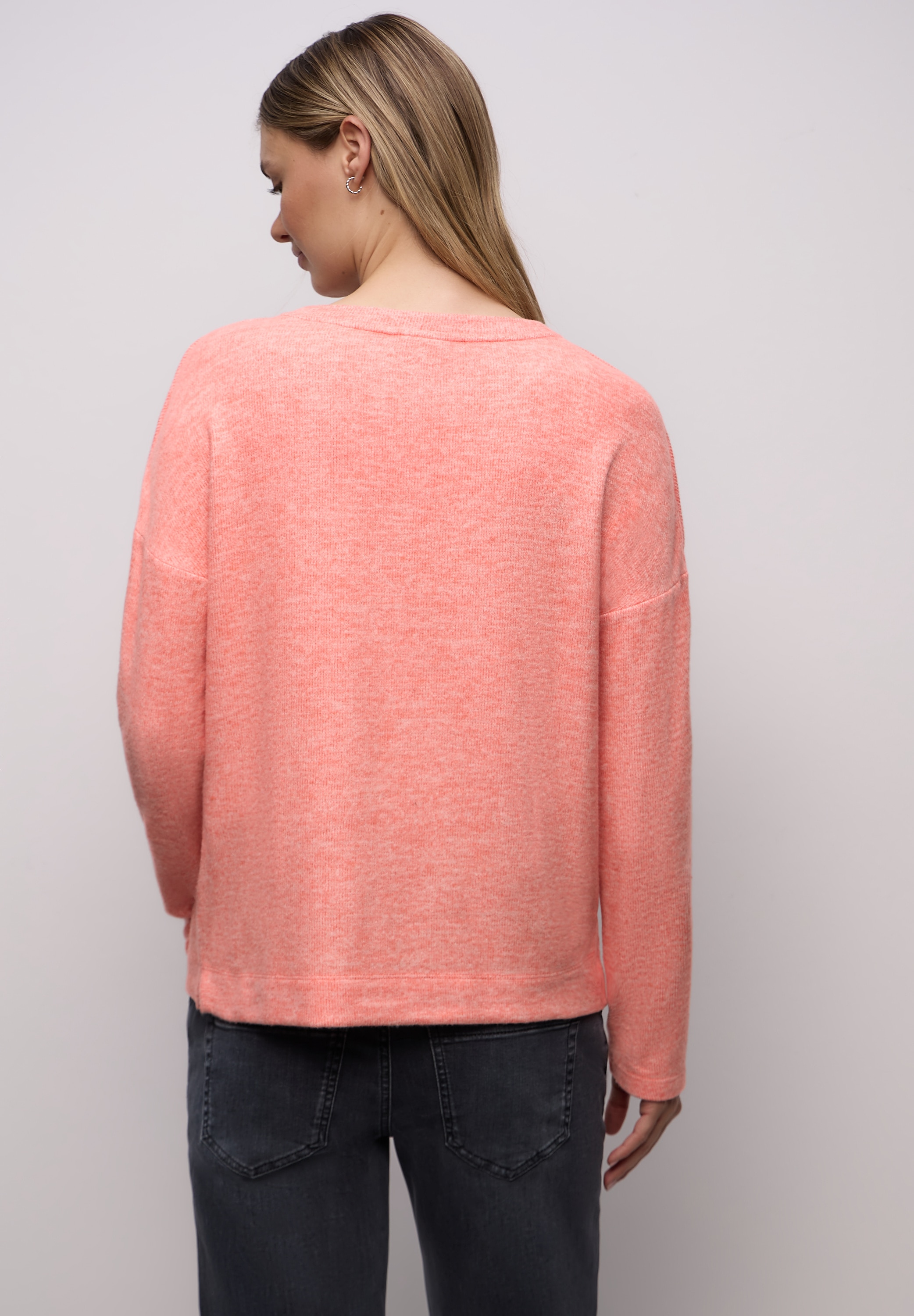 STREET ONE Strickpullover Knopfdetail an den Schultern und im Melange-Look