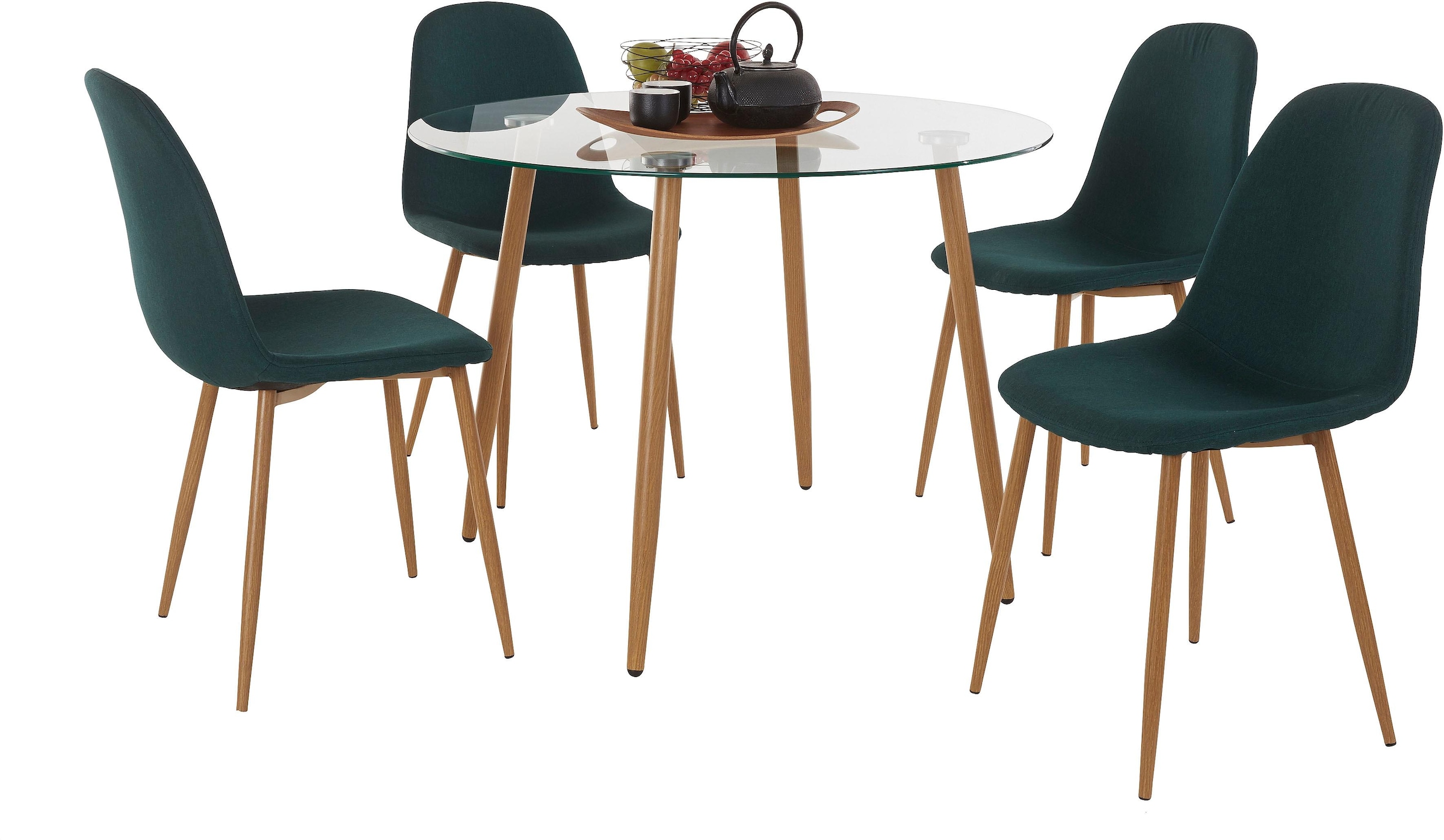 INOSIGN Essgruppe »Miller«, mit Stühlen (Set, 5 4 Glastisch tlg.), (Webstoff) kaufen bequem