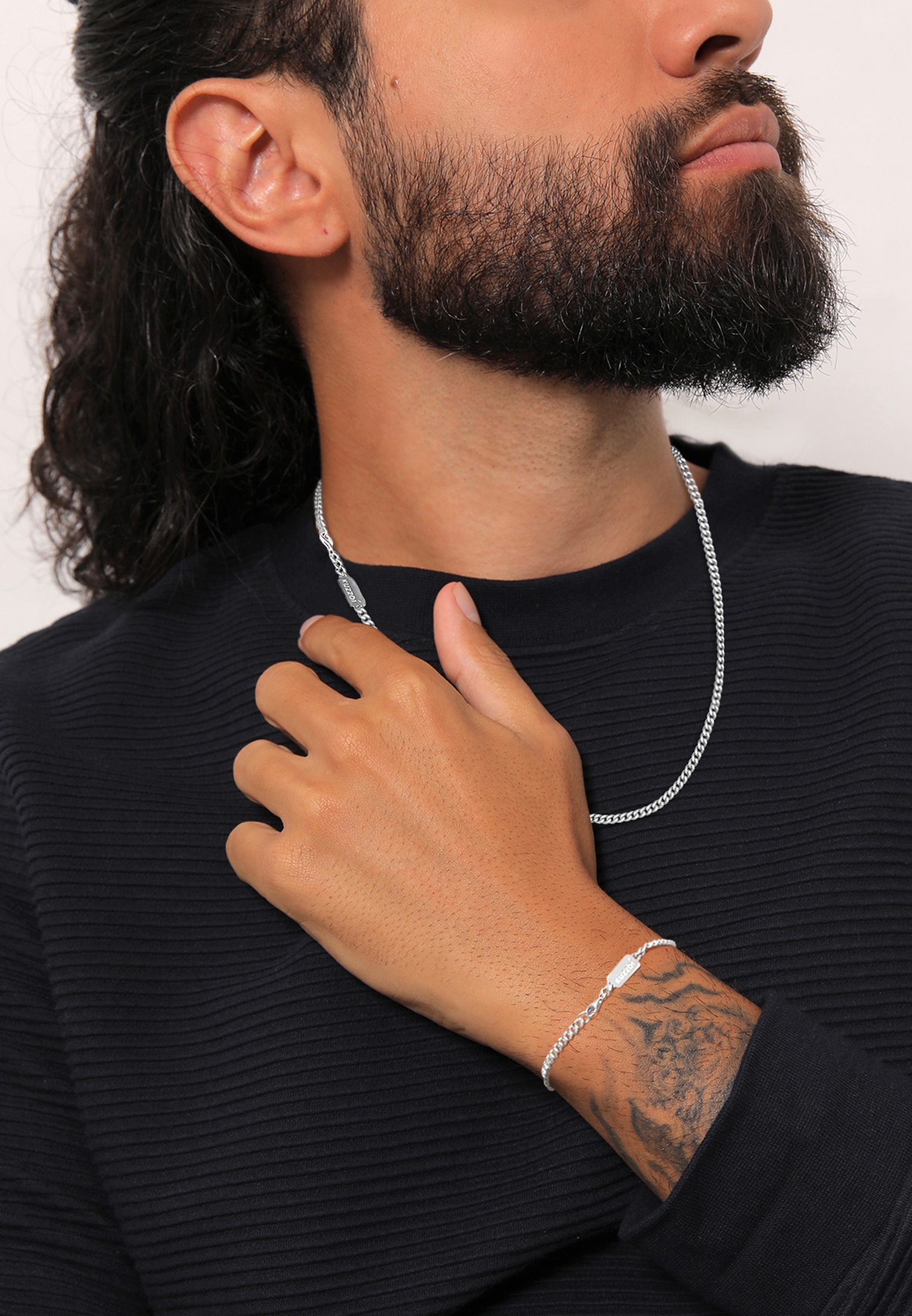 Kuzzoi Ketten und Armband Set »Schmuckset Panzerketten Armband und Kette Basic 925 Silber« ()