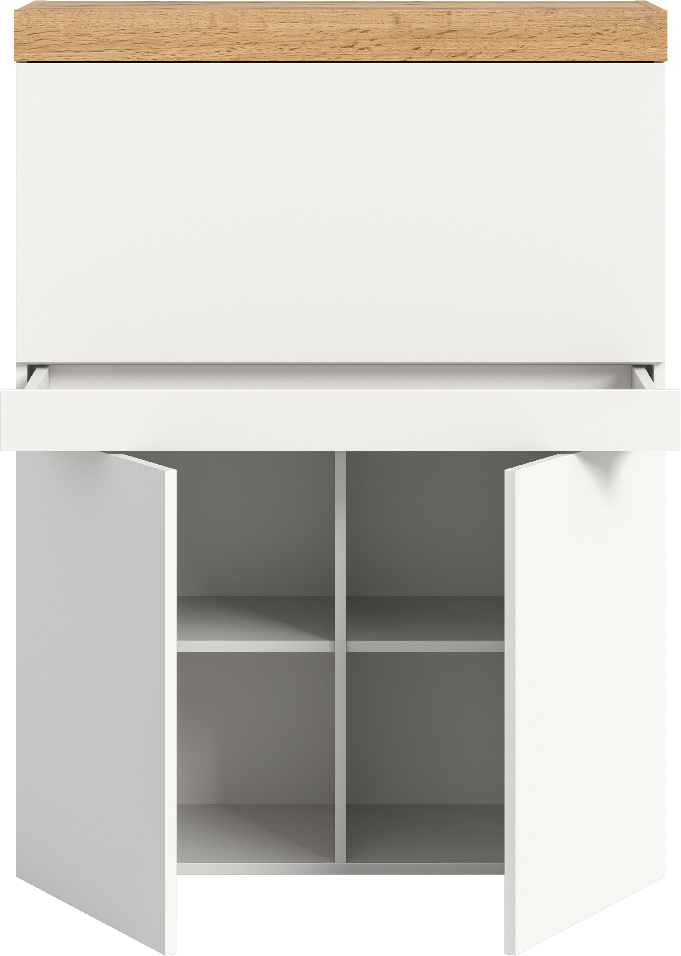 OTTO home Sekretär »MAMBO, Höhe 122cm, Home-Office-Schreibtisch, PC-Schrank« 2 Türen, 1Klappe, 7 Fächer, 1 Schubkasten, 3 höhenverstellbare Böden,  Multifunktional mit viel Stauraum, klappbare Tischfläche