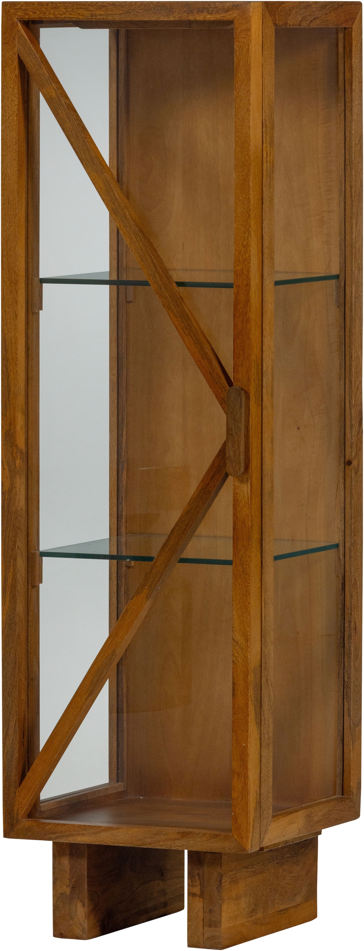 WOOOD Vitrine »Kella Mangoholz mit Glastüren und Glaseinlegeböden 40 x 39 x 137 cm« Tragkraft 5–7 kg pro Glasboden, Wandbefestigung empfohlen