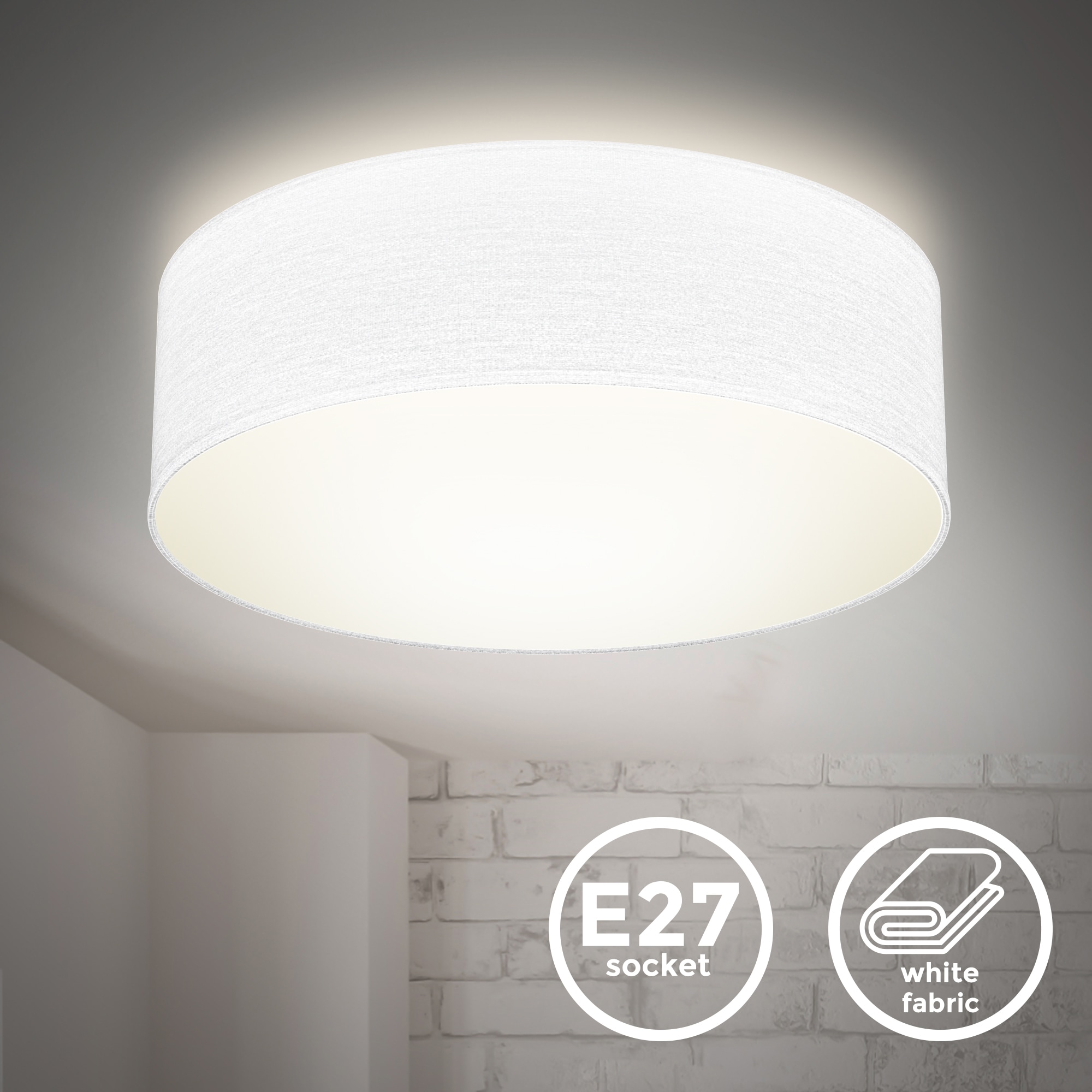 1 E27 kaufen Deckenlampe, XXL 3 flammig-flammig, weiß, Wohnzimmer, B.K.Licht mit online | Textilschirm, Garantie Deckenleuchte, Schlafzimmer, Jahren