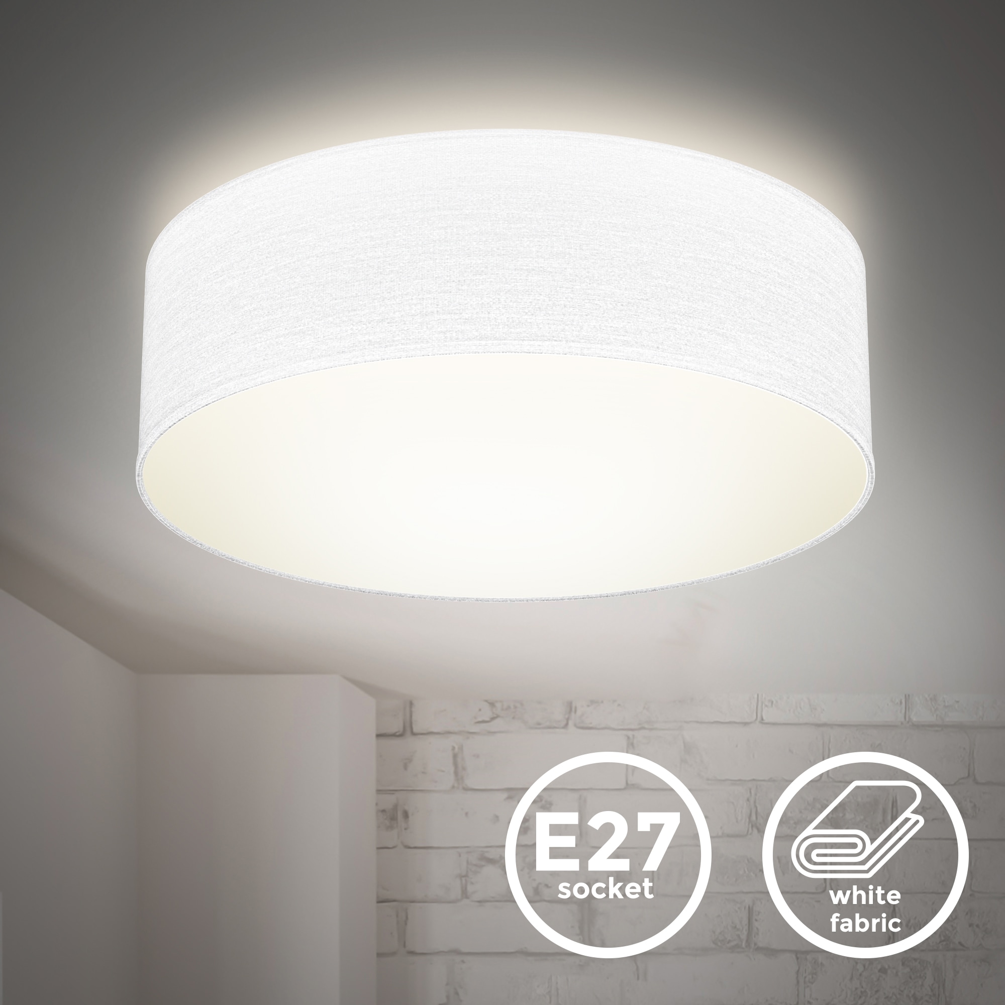 E27 Deckenleuchte, B.K.Licht Wohnzimmer, Garantie Deckenlampe, weiß, kaufen | online Schlafzimmer, flammig-flammig, XXL Jahren 3 1 Textilschirm, mit