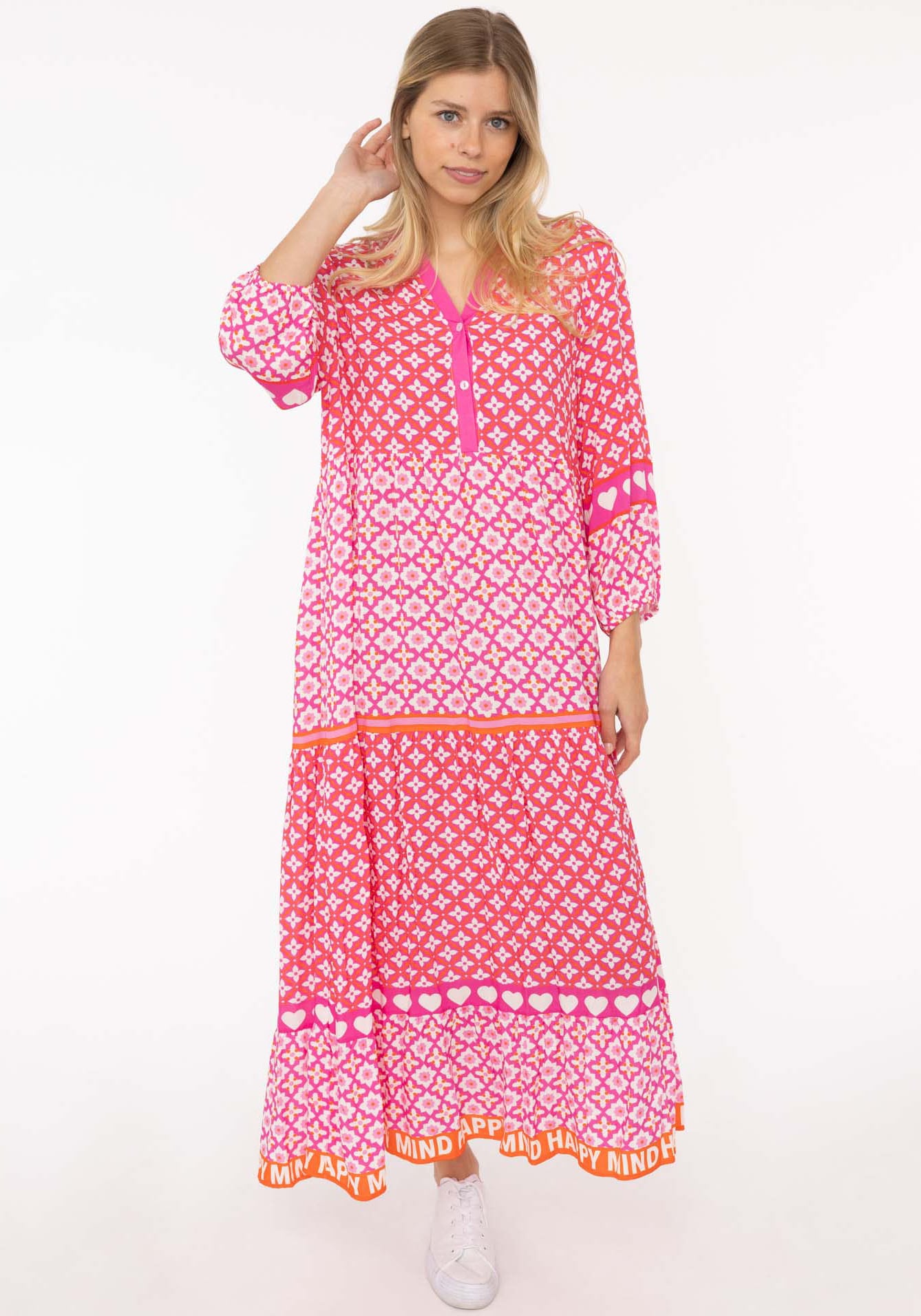 Zwillingsherz Maxikleid »"Dreams"« Ohne Taschen mit Mustermix, Knopfleiste und 3/4 Arm