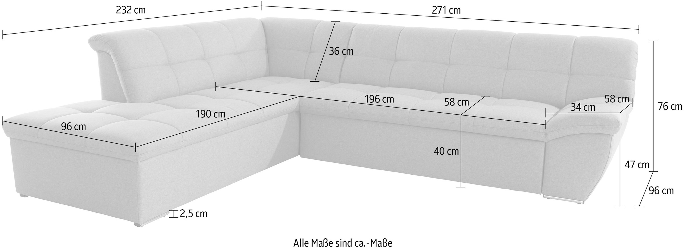DOMO collection Ecksofa »Lagoa, moderne Sitzheftung, bequem und komfortabel, L-Form«, wahlweise mit Bettfunktion, frei im Raum stellbar, große Farbvielfalt