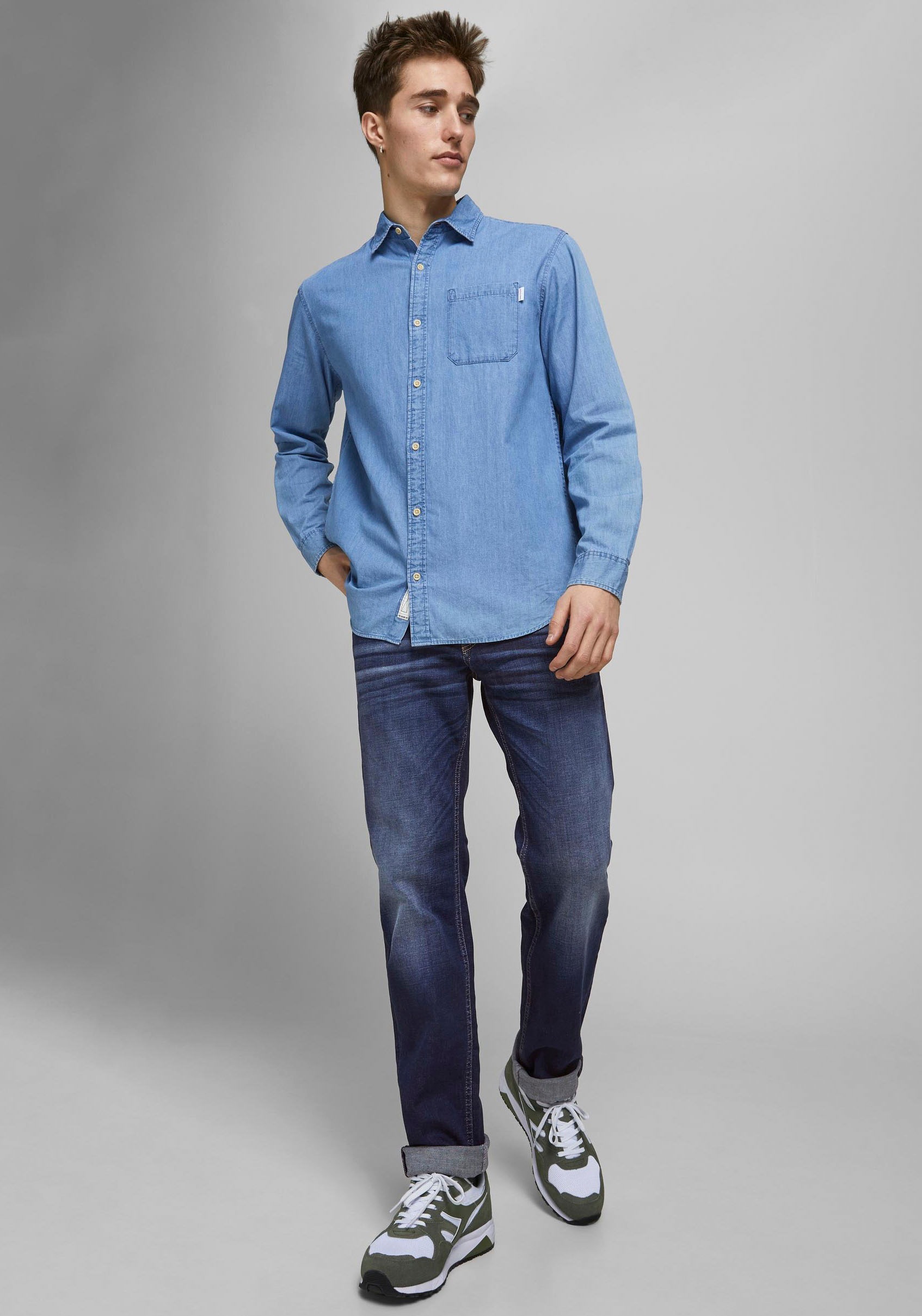 Jack & Jones Regular-fit-Jeans »JJICLARK mit Used-Look und Stretch für den Alltag« mit Abriebeffekten