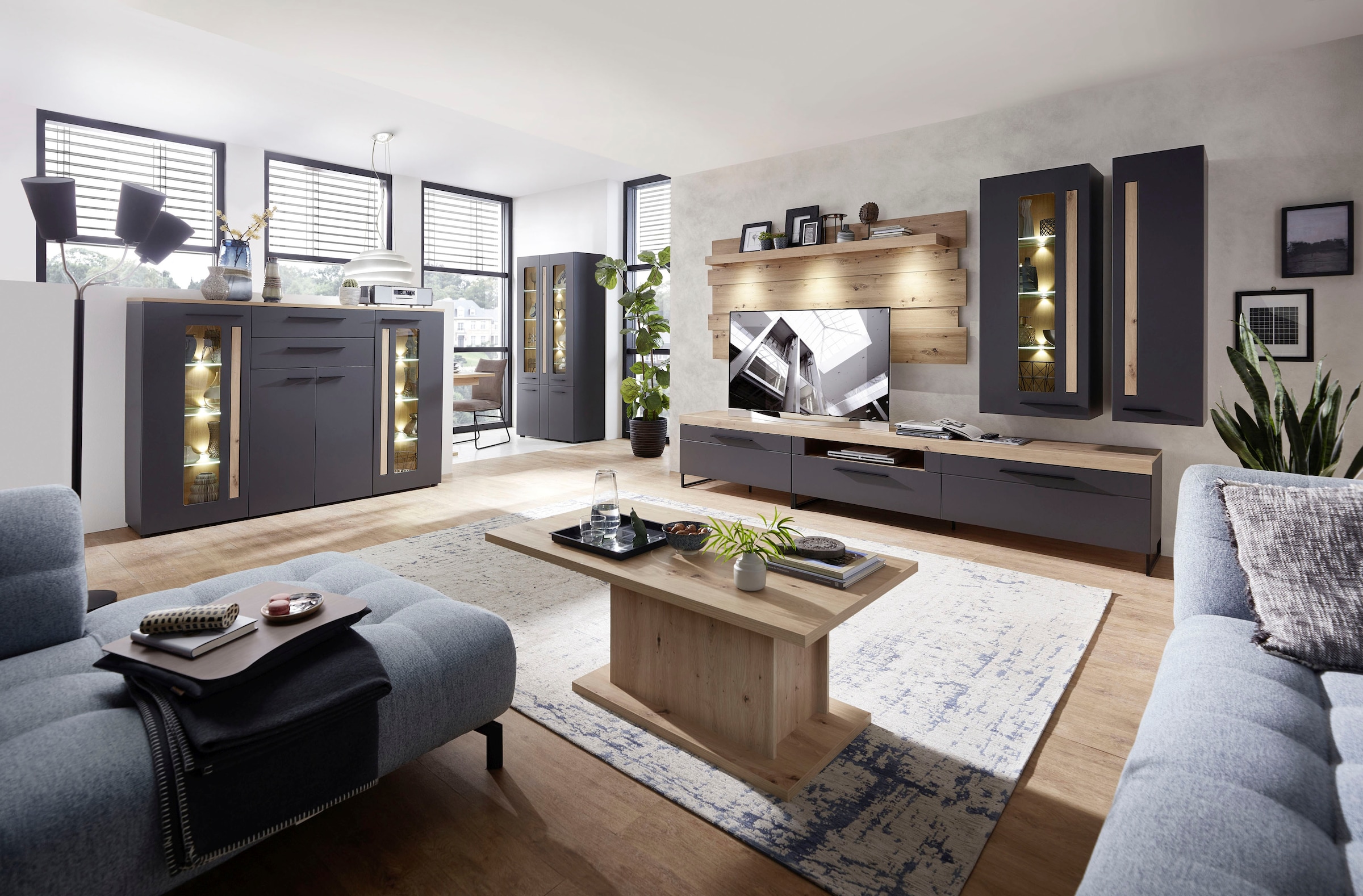 Innostyle Highboard »Loft Two«, Breite 180 cm, 2 Holztüren, 2 Schubkästen, 2 Glas-/Holztüren