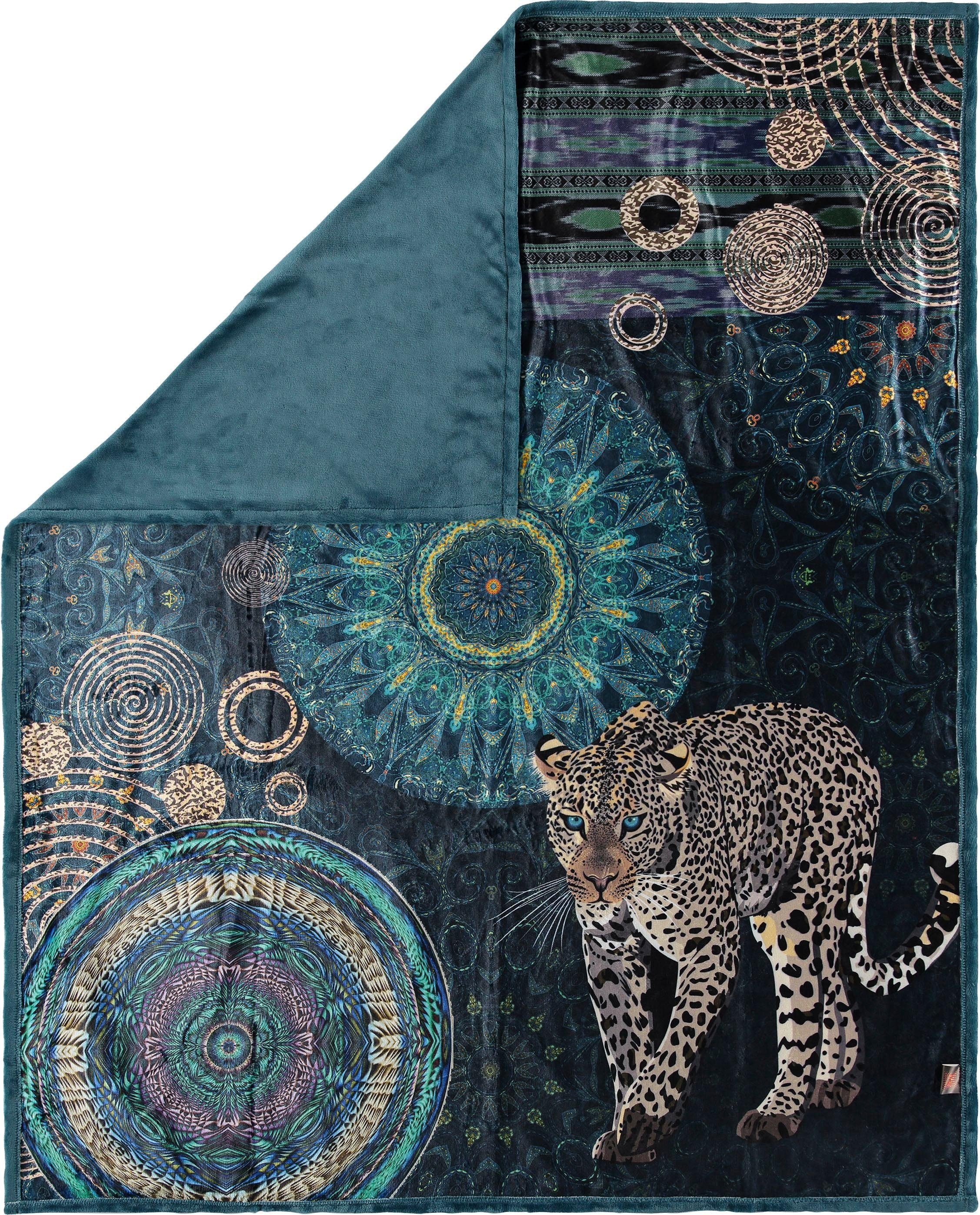 hip Plaid »Imena«, Sehr Weich, Kuscheldecke, 130x160 cm, Mandala, Leopard, Petrol